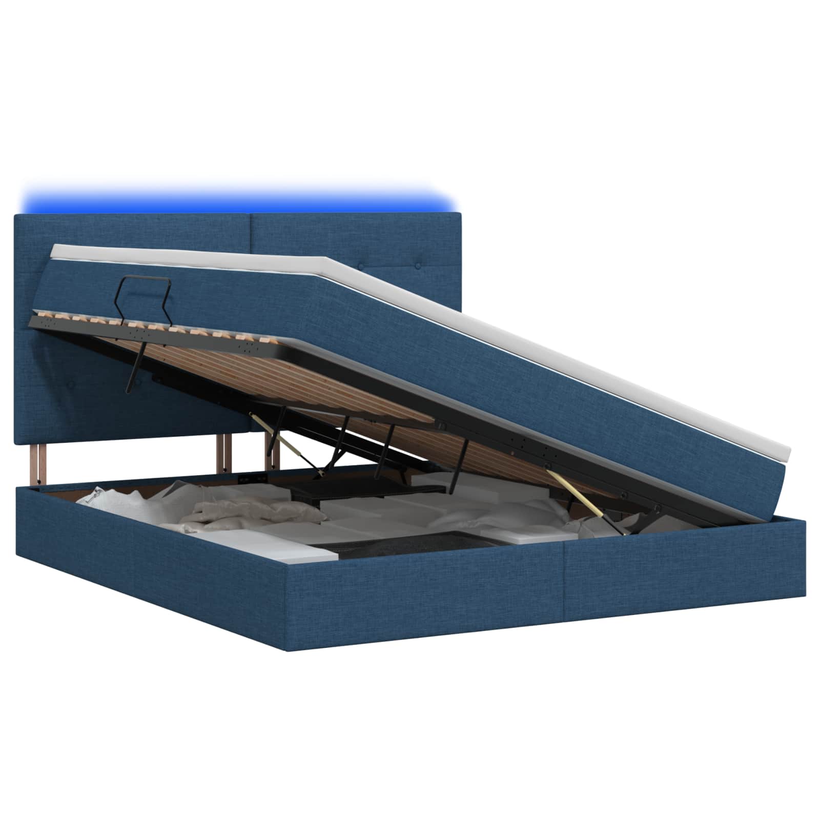 LED Opslagbed met Matras Blauw 160 x 200 cm Stof
