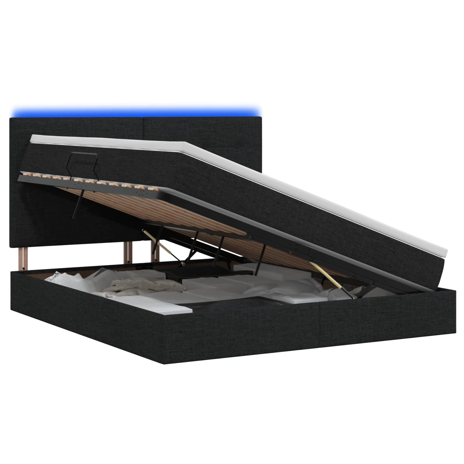 LED Opslagbed met Matras Zwart 180 x 200 cm Stof – afbeelding 1
