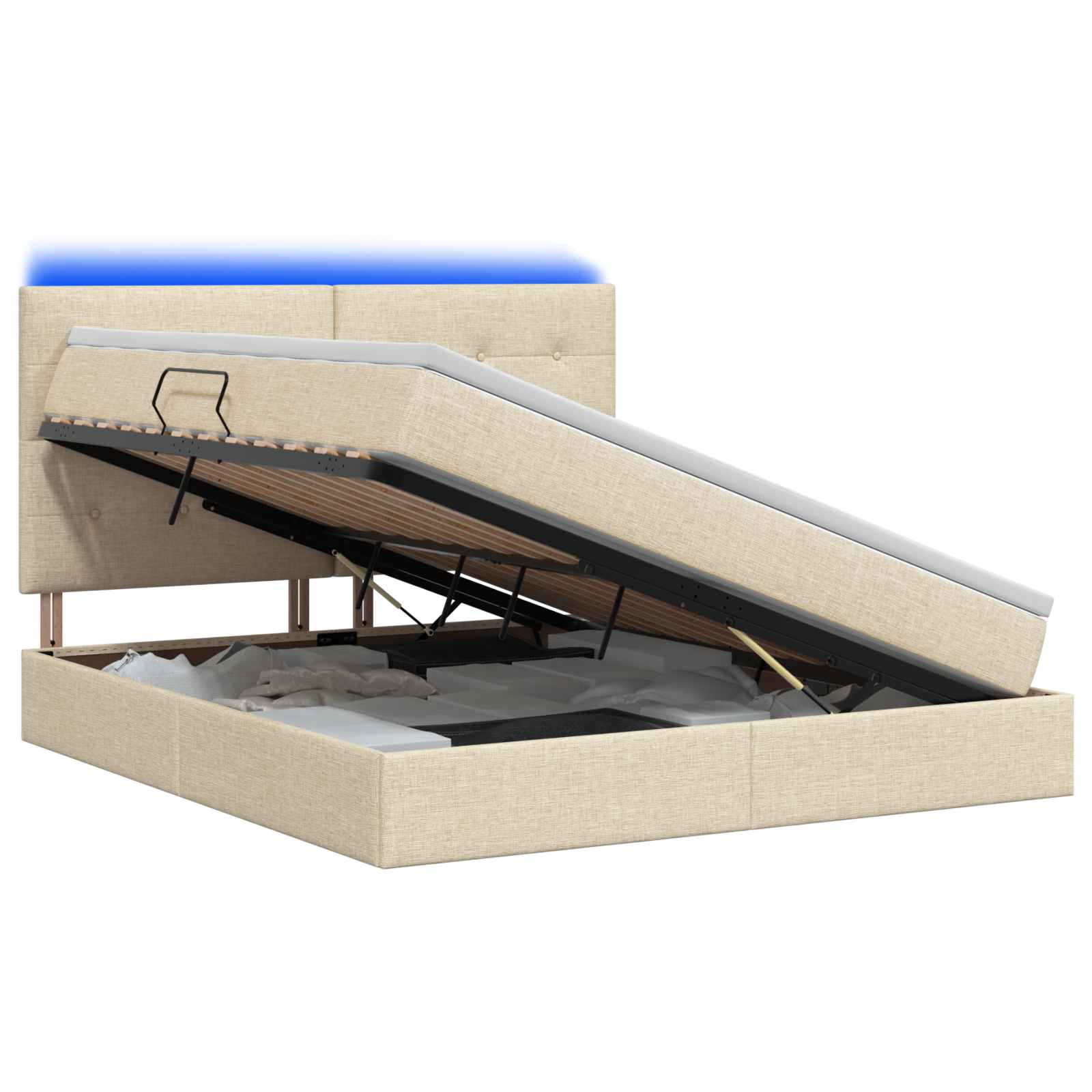 LED Opslagbed met Matras Crèmekleurig 180 x 200 cm Stof – afbeelding 1