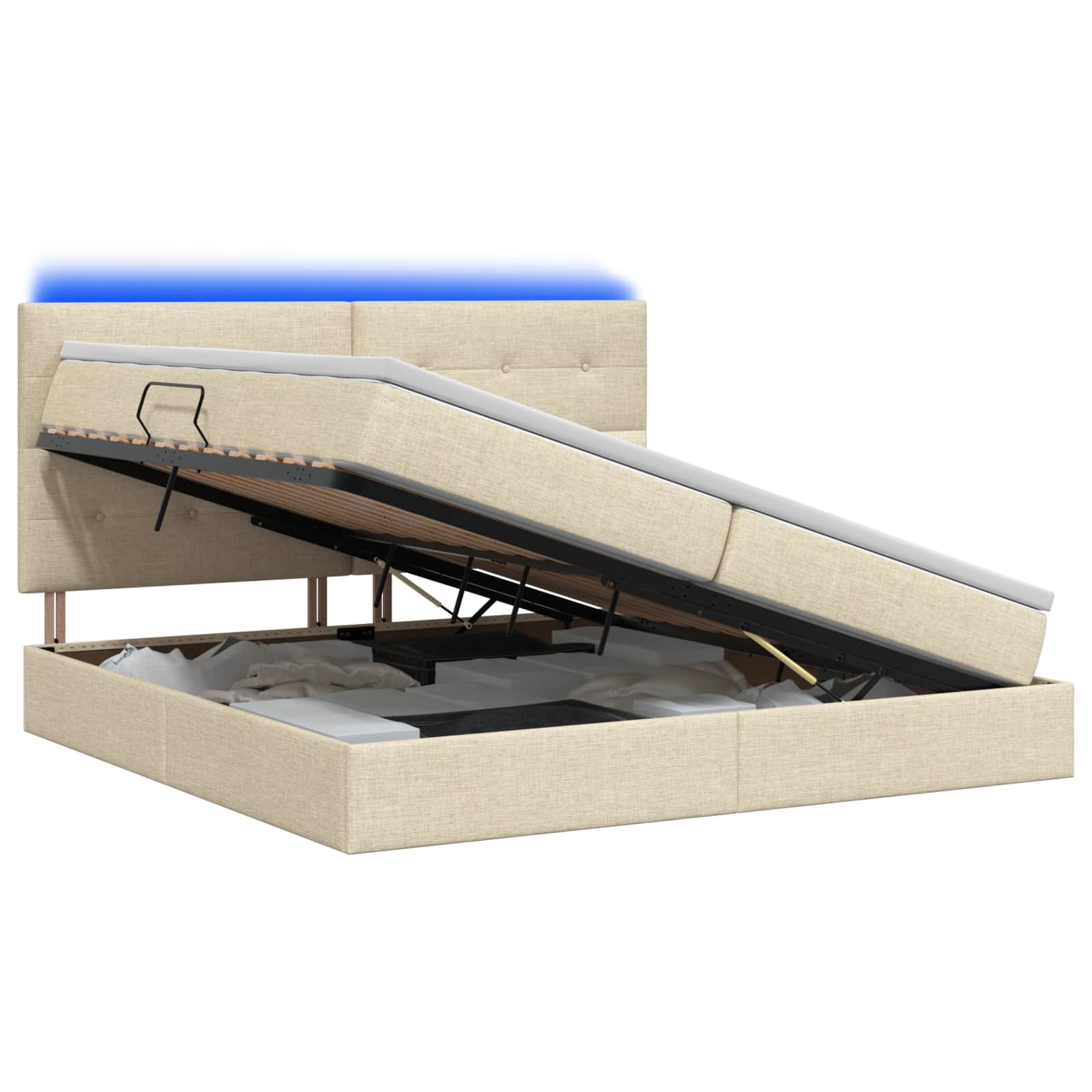 LED Opslagbed met Matras Crèmekleurig 200 x 200 cm Stof