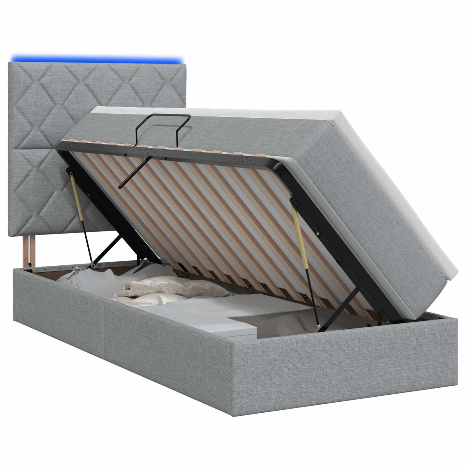 LED Opslagbed met Matras Lichtgrijs 100 x 200 cm Stof