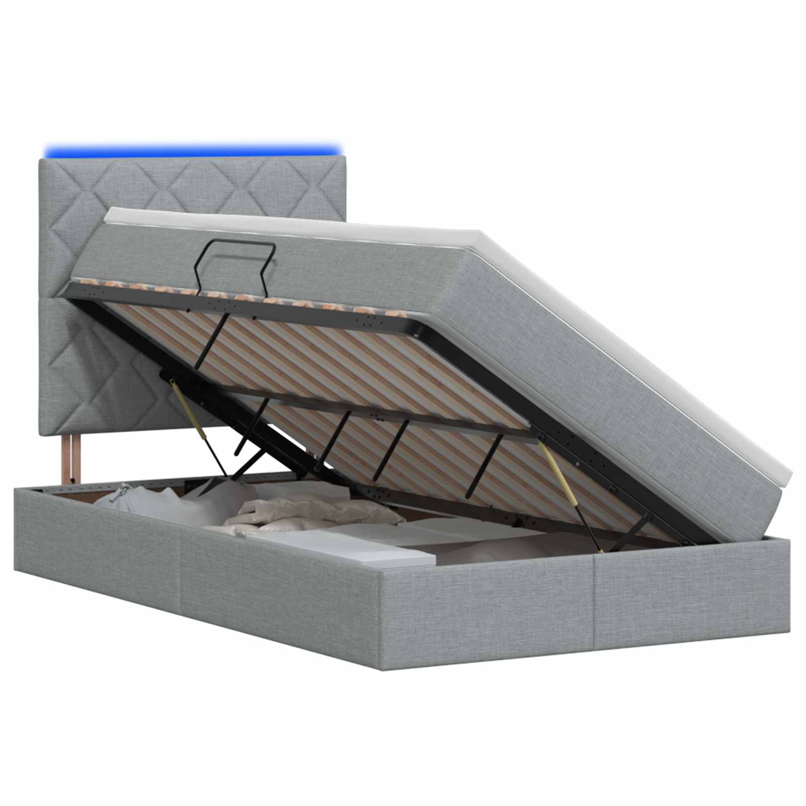LED Opslagbed met Matras Lichtgrijs 120 x 200 cm Stof – afbeelding 1