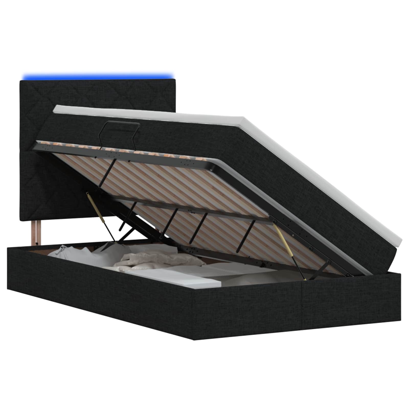 LED Opslagbed met Matras Zwart 120 x 200 cm Stof – afbeelding 1