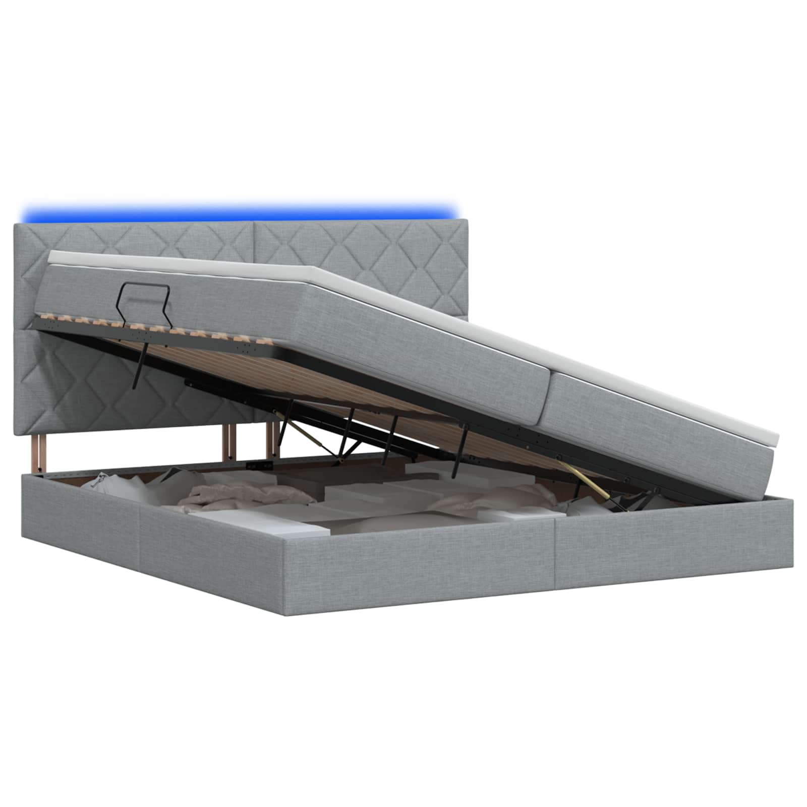 LED Opslagbed met Matras Lichtgrijs 200 x 200 cm Stof – afbeelding 1