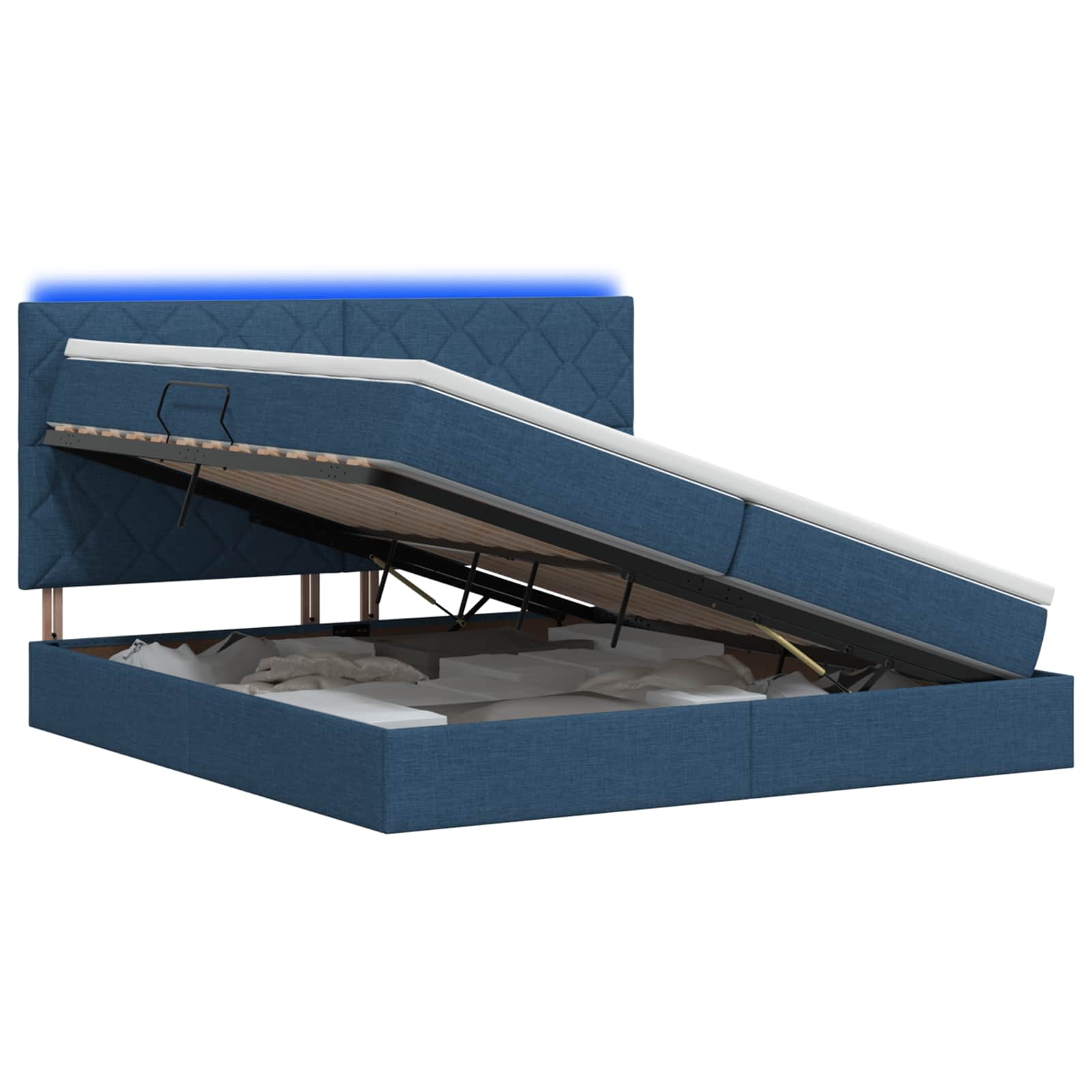 LED Opslagbed met Matras Blauw 200 x 200 cm Stof – afbeelding 1