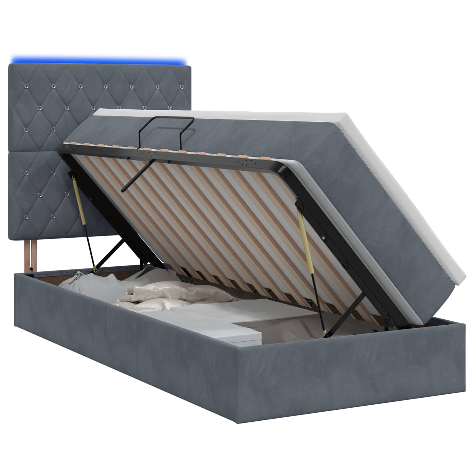 LED Opslagbed met Matras Donkergrijs 90 x 200 cm Fluweel – afbeelding 1