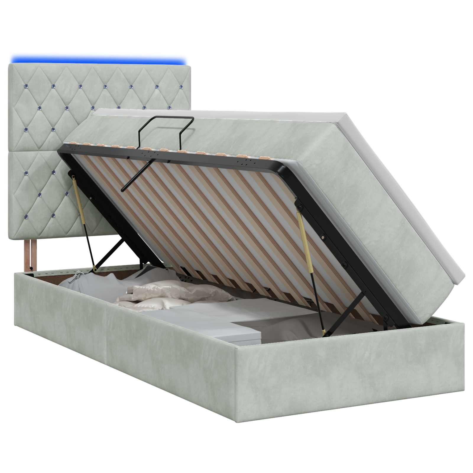 LED Opslagbed met Matras Lichtgrijs 100 x 200 cm Fluweel – afbeelding 1
