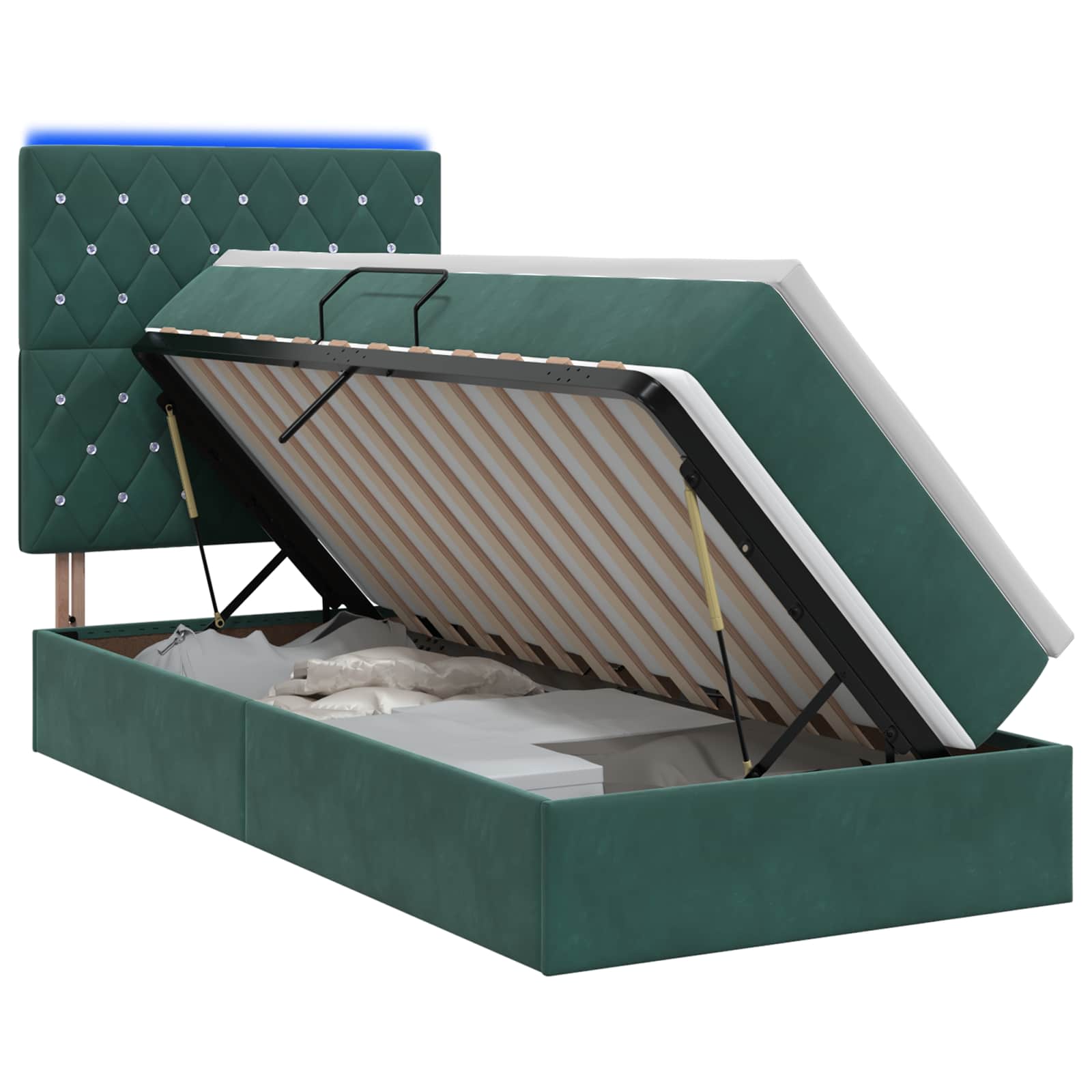 LED Opslagbed met Matras Donkergroen 100 x 200 cm Fluweel – afbeelding 1