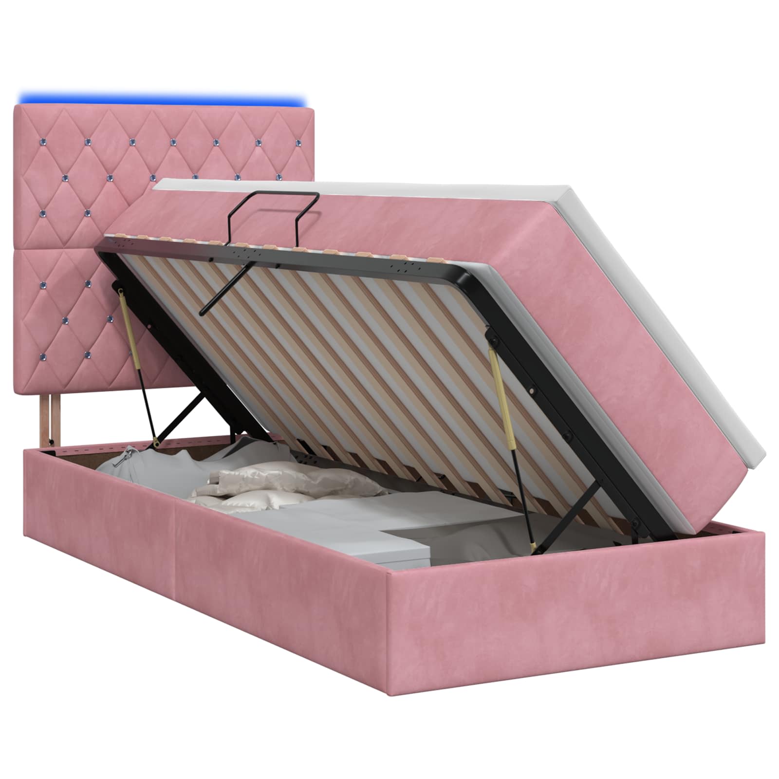 LED Opslagbed met Matras Roze 100 x 200 cm Fluweel – afbeelding 1