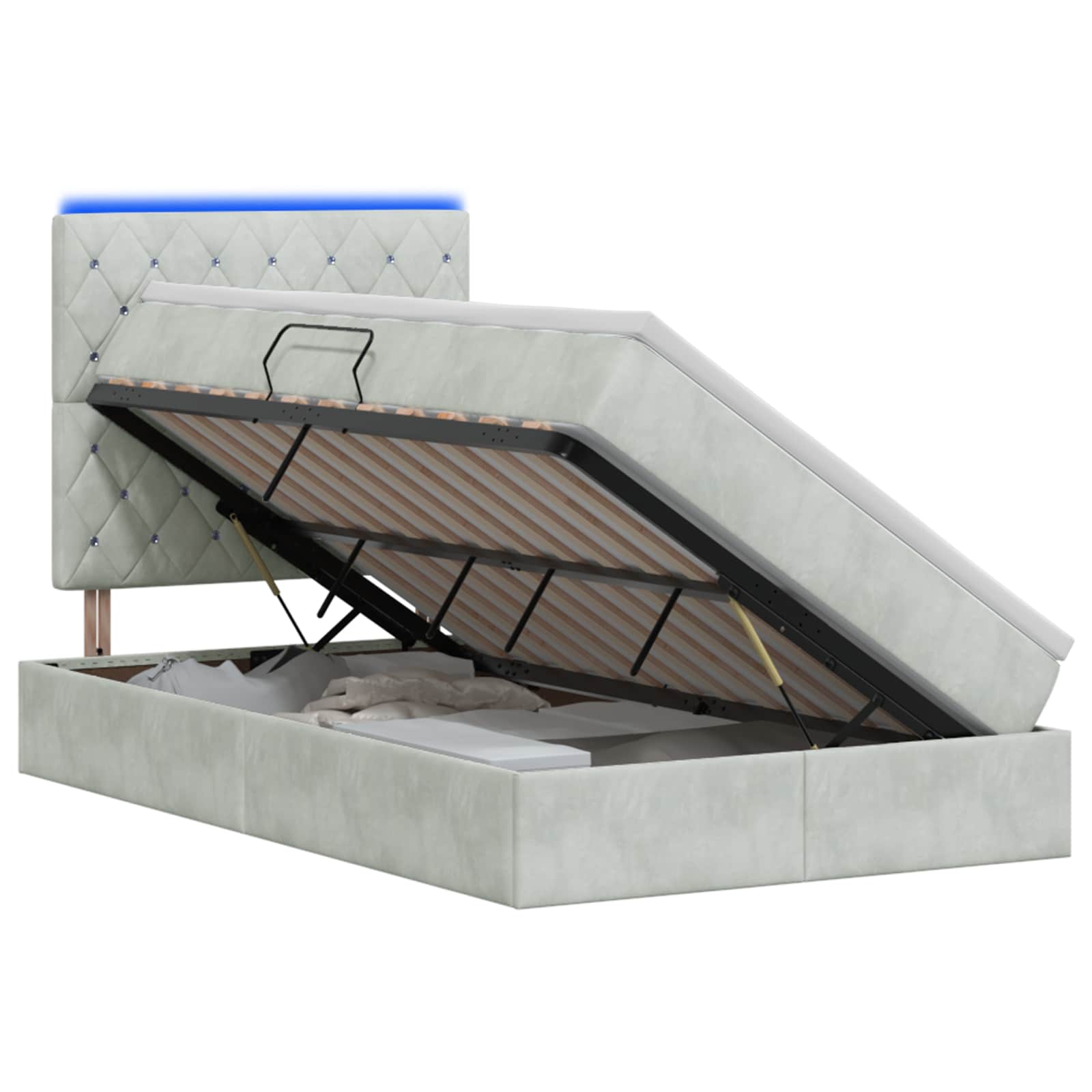 LED Opslagbed met Matras Lichtgrijs 120 x 200 cm Fluweel – afbeelding 1
