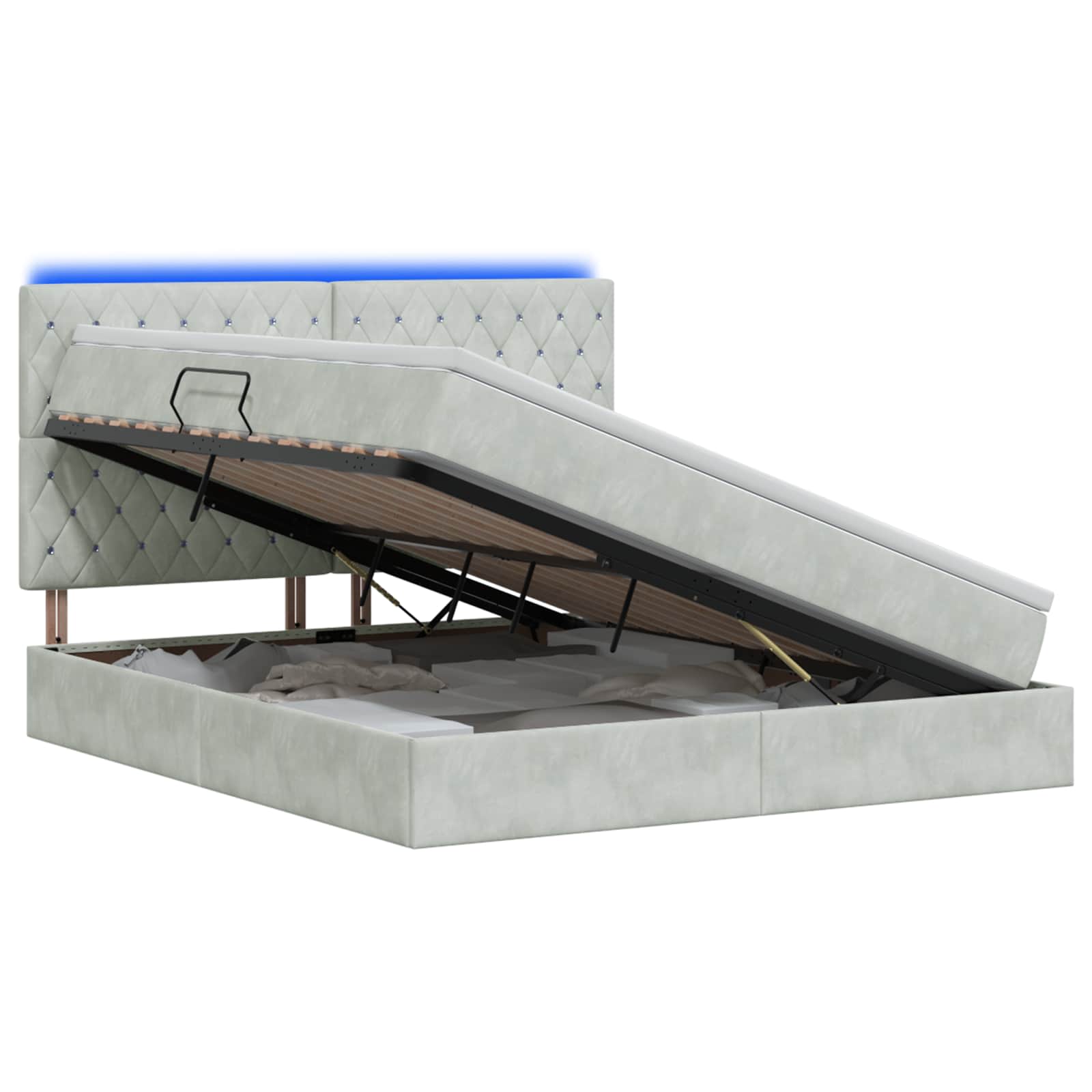 LED Opslagbed met Matras Lichtgrijs 140 x 190 cm Fluweel