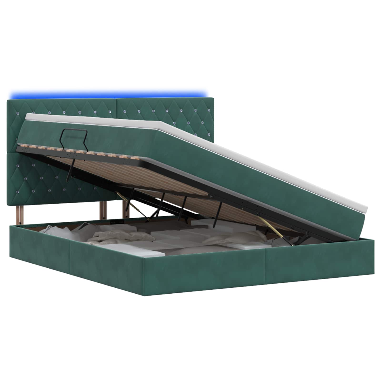 LED Opslagbed met Matras Donkergroen 140 x 200 cm Fluweel – afbeelding 1