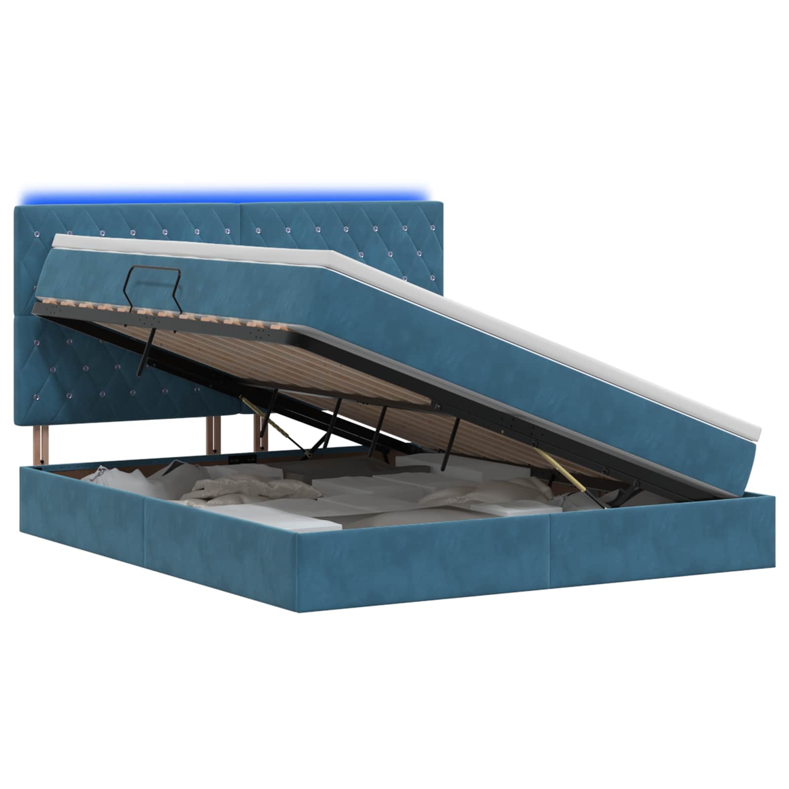 LED Opslagbed met Matras Donkerblauw 140 x 200 cm Fluweel
