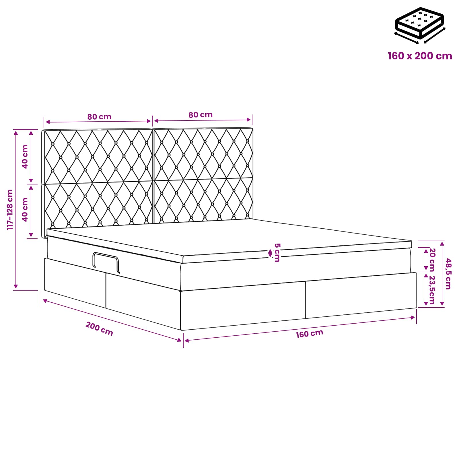 LED Opslagbed met Matras Lichtgrijs 160 x 200 cm Fluweel – afbeelding 12