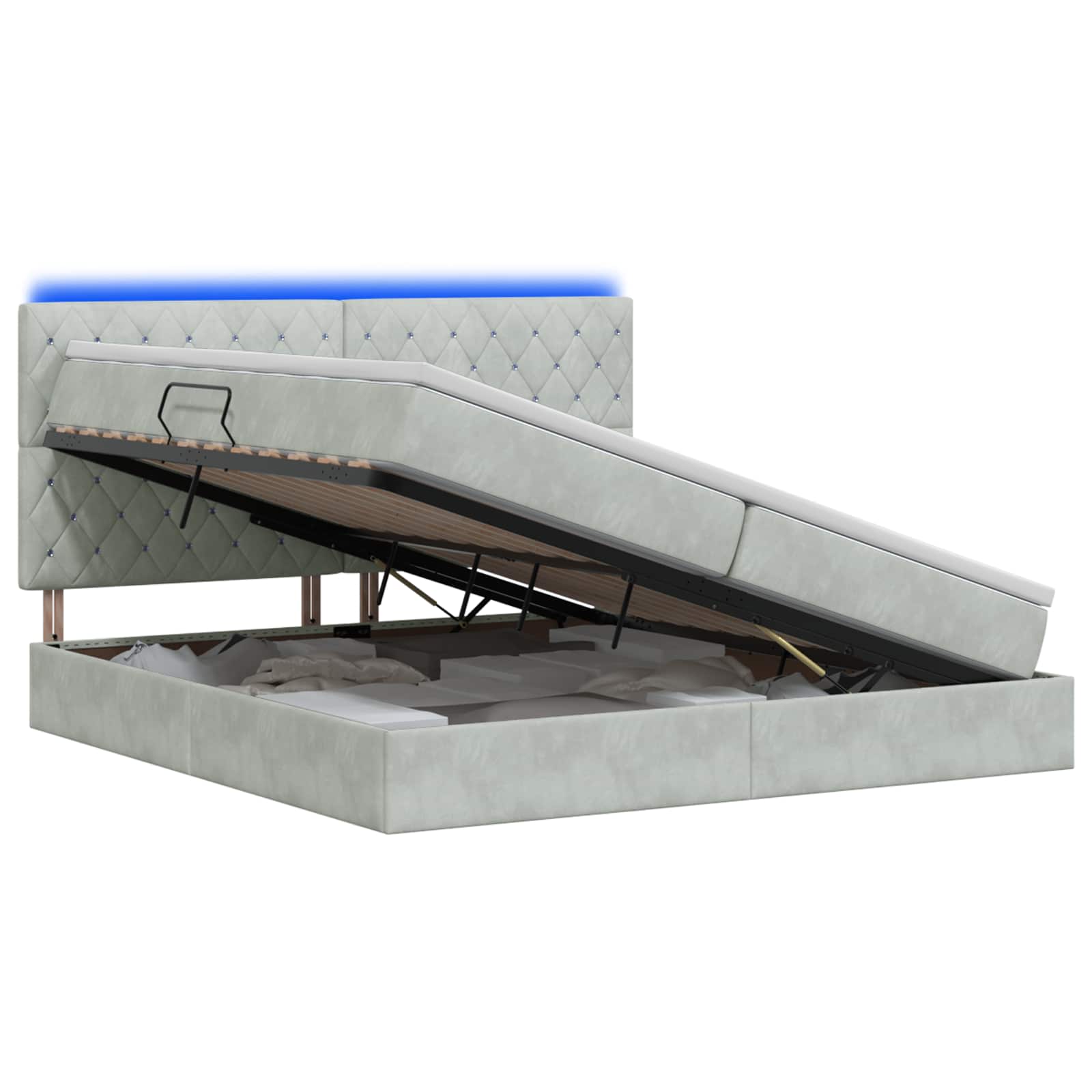 LED Opslagbed met Matras Lichtgrijs 200 x 200 cm Fluweel