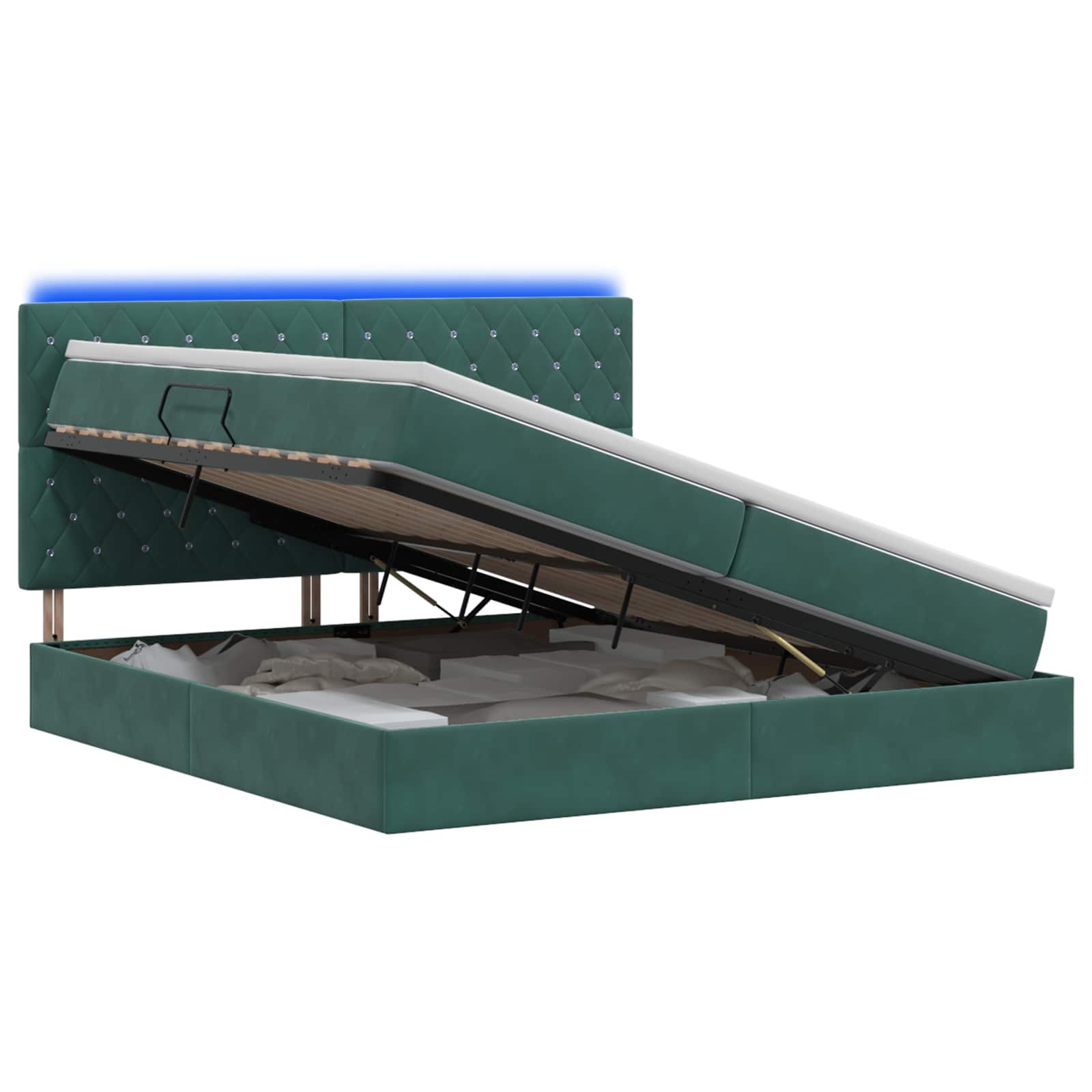LED Opslagbed met Matras Donkergroen 200 x 200 cm Fluweel