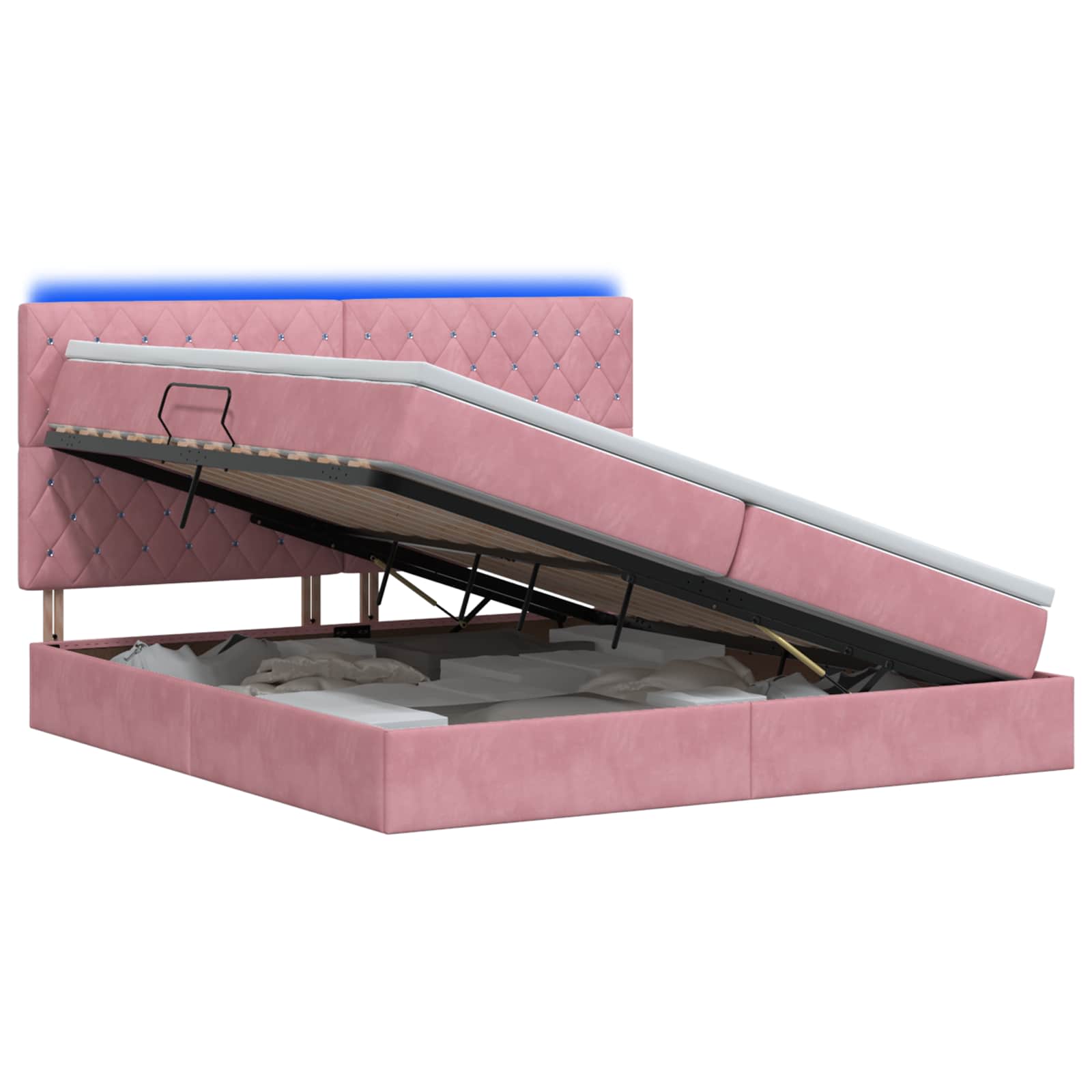 LED Opslagbed met Matras Roze 200 x 200 cm Fluweel – afbeelding 1