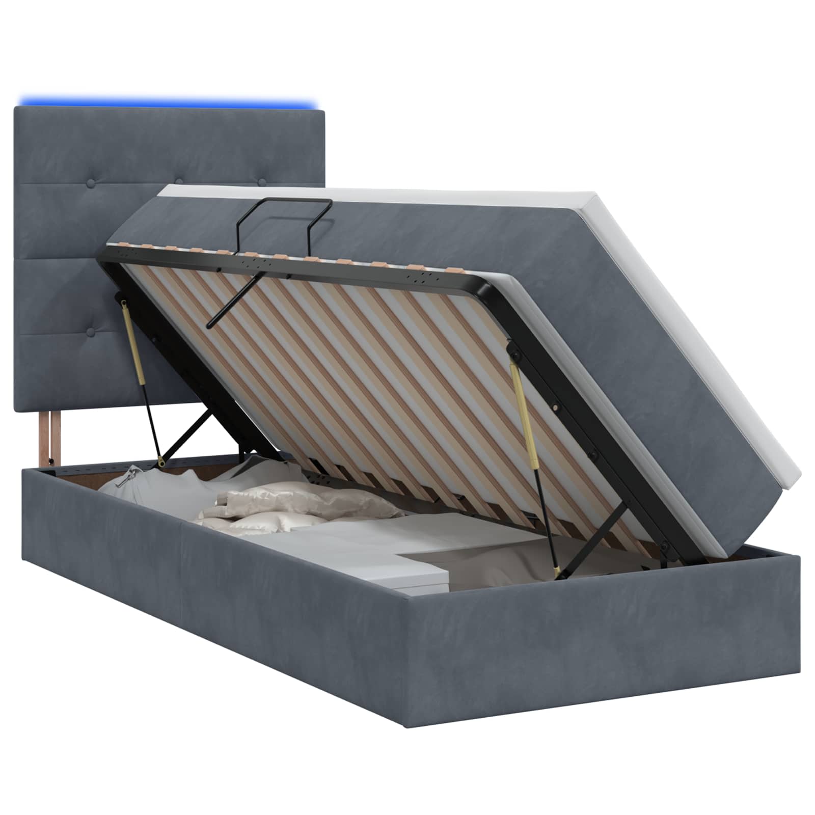 LED Opslagbed met Matras Donkergrijs 90 x 190 cm Fluweel