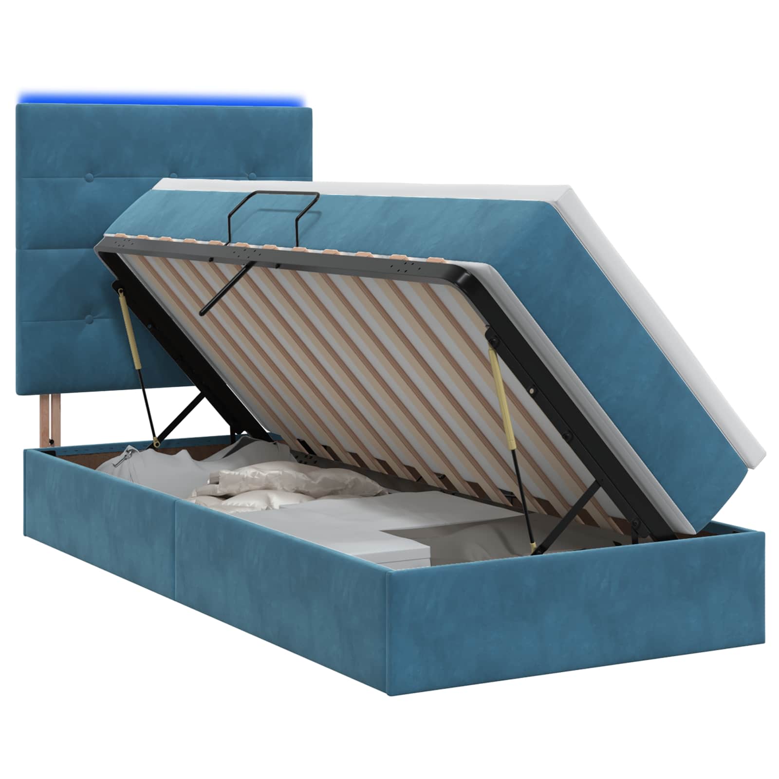 LED Opslagbed met Matras Donkerblauw 90 x 200 cm Fluweel