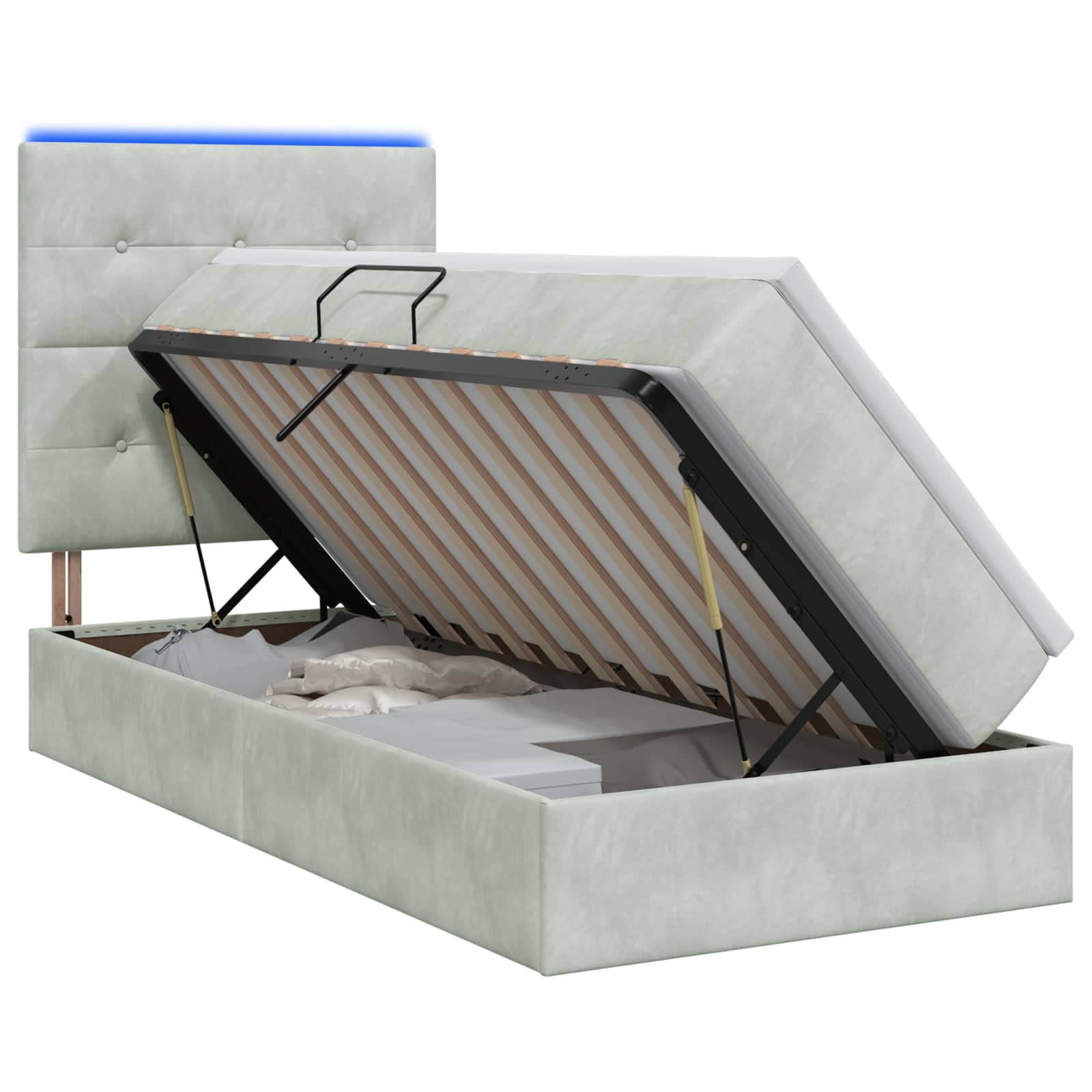 LED Opslagbed met Matras Lichtgrijs 100 x 200 cm Fluweel