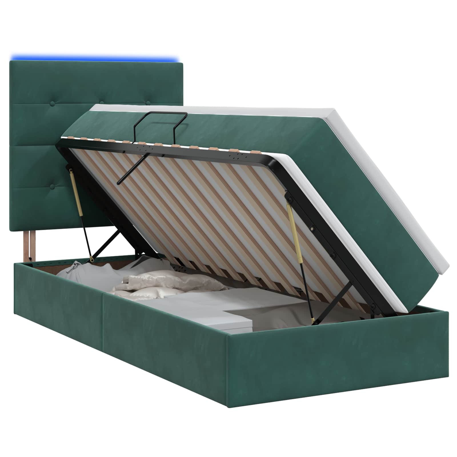 LED Opslagbed met Matras Donkergroen 100 x 200 cm Fluweel