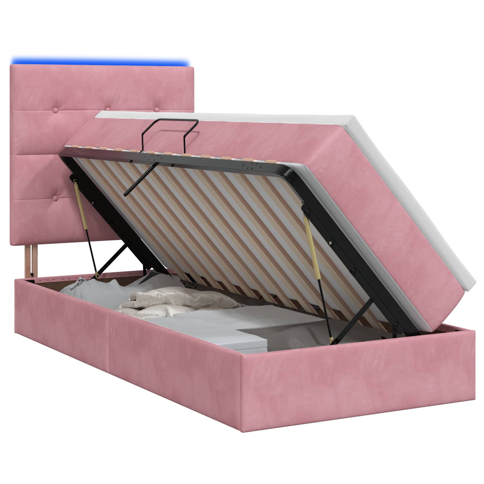 LED Opslagbed met Matras Roze 100 x 200 cm Fluweel – afbeelding 1