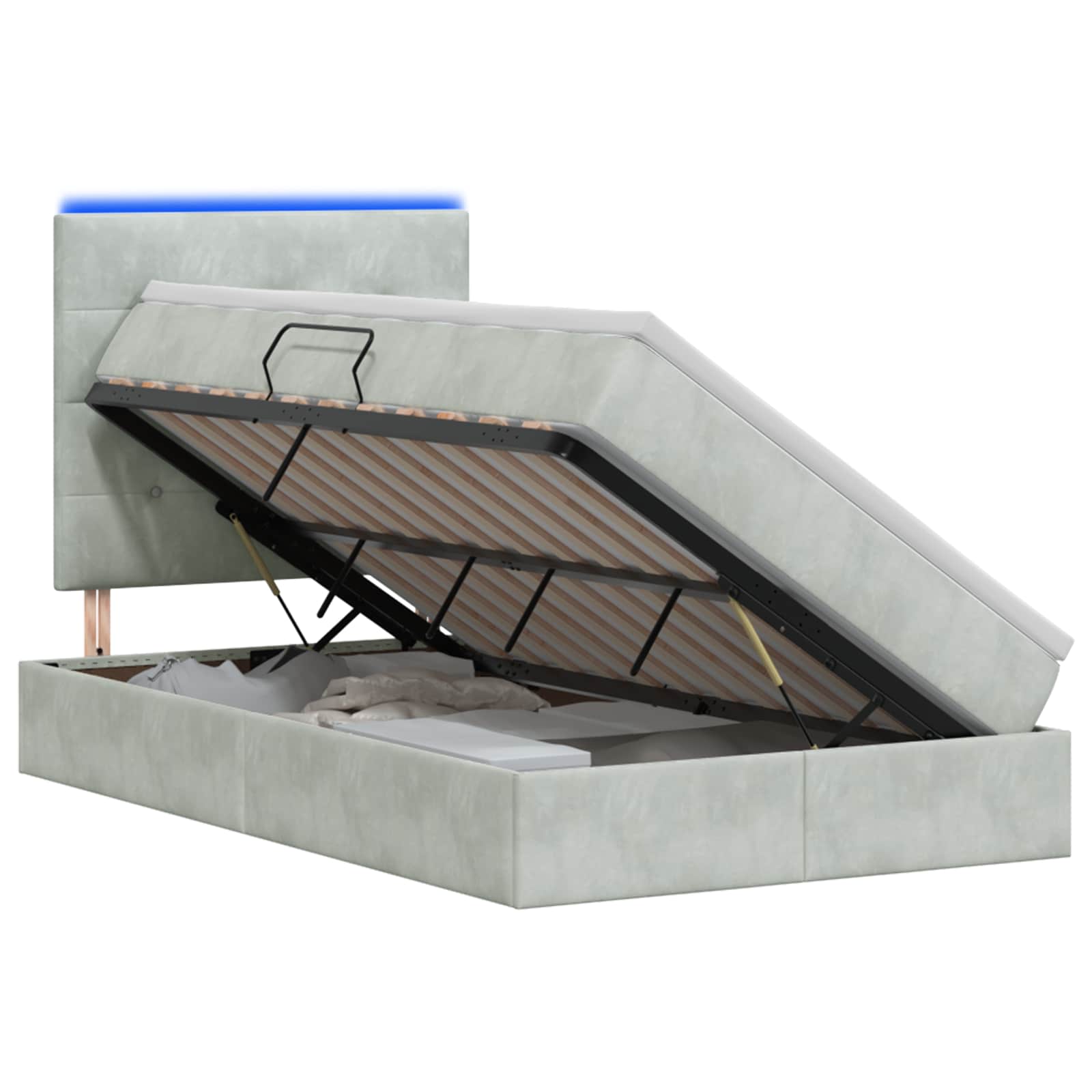 LED Opslagbed met Matras Lichtgrijs 120 x 200 cm Fluweel – afbeelding 1