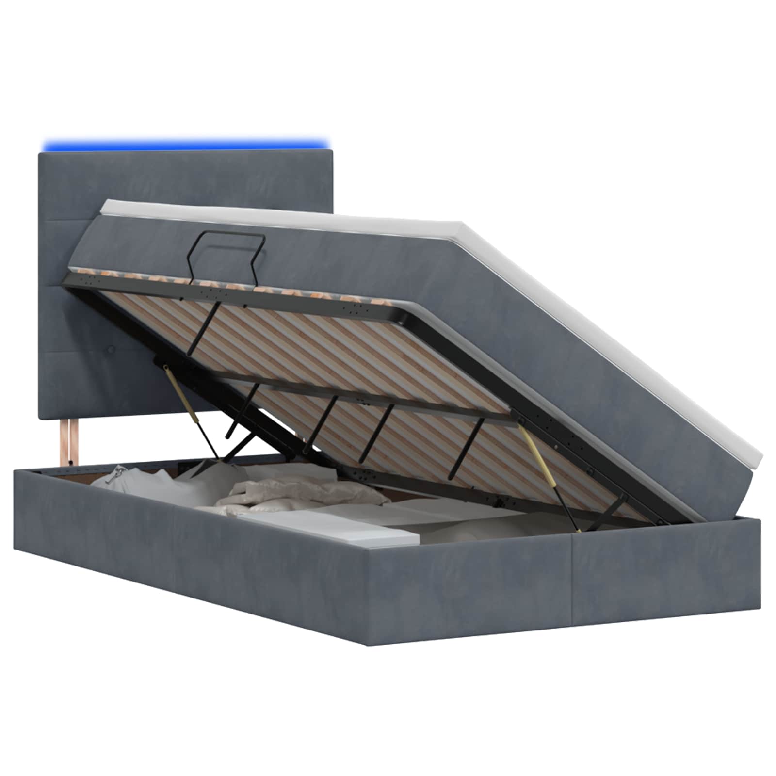 LED Opslagbed met Matras Donkergrijs 120 x 200 cm Fluweel – afbeelding 1