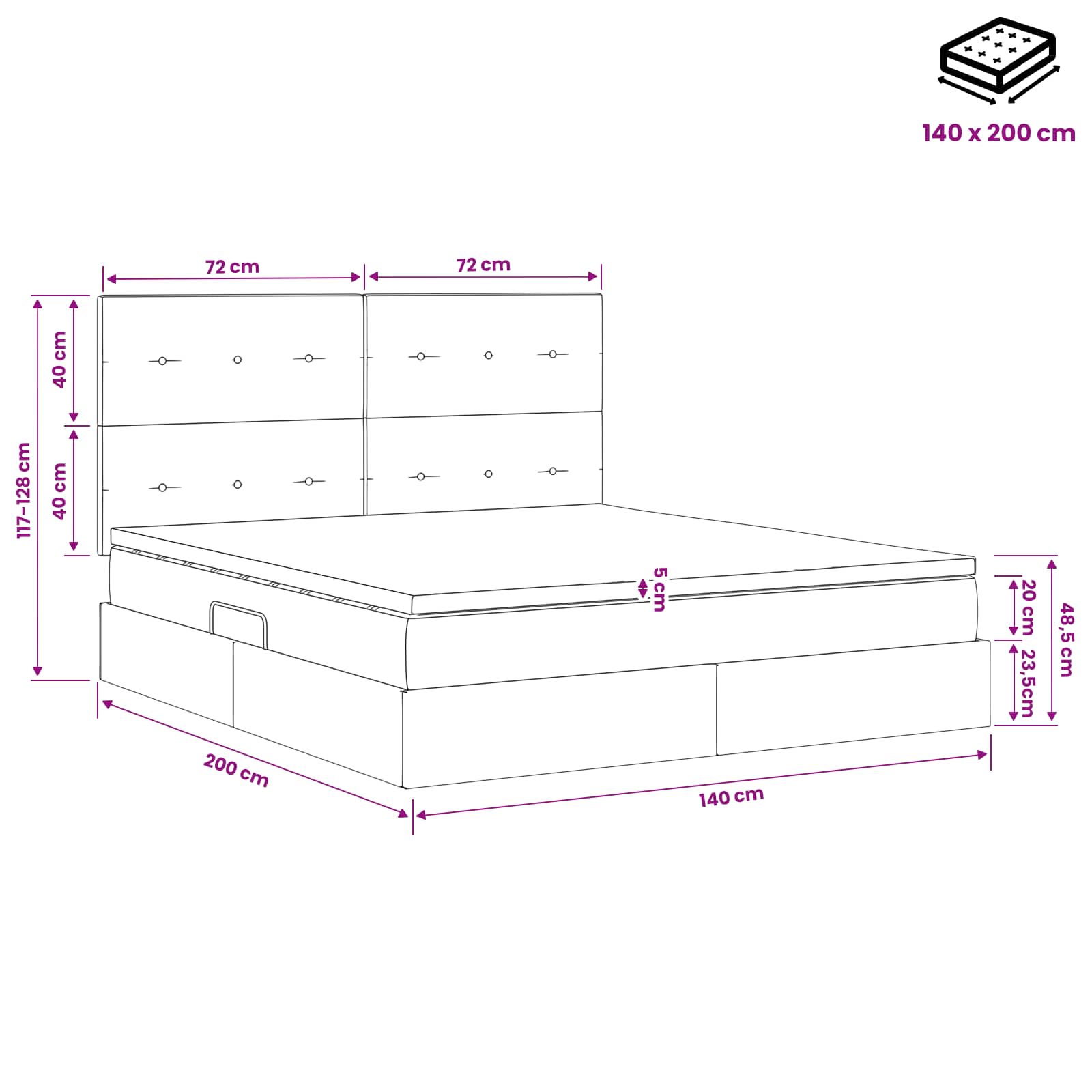 LED Opslagbed met Matras Lichtgrijs 140 x 200 cm Fluweel – afbeelding 12
