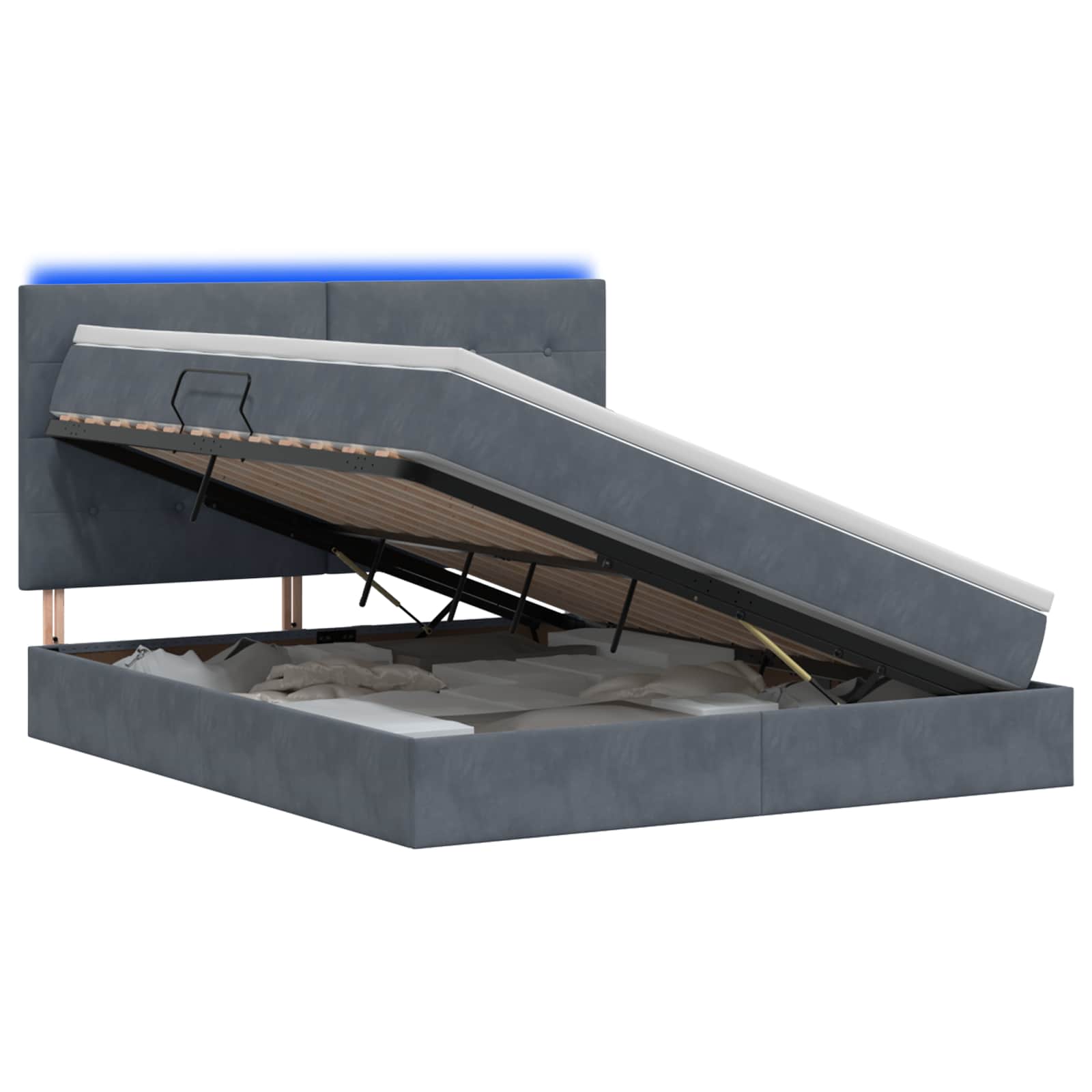 LED Opslagbed met Matras Donkergrijs 160 x 200 cm Fluweel – afbeelding 1