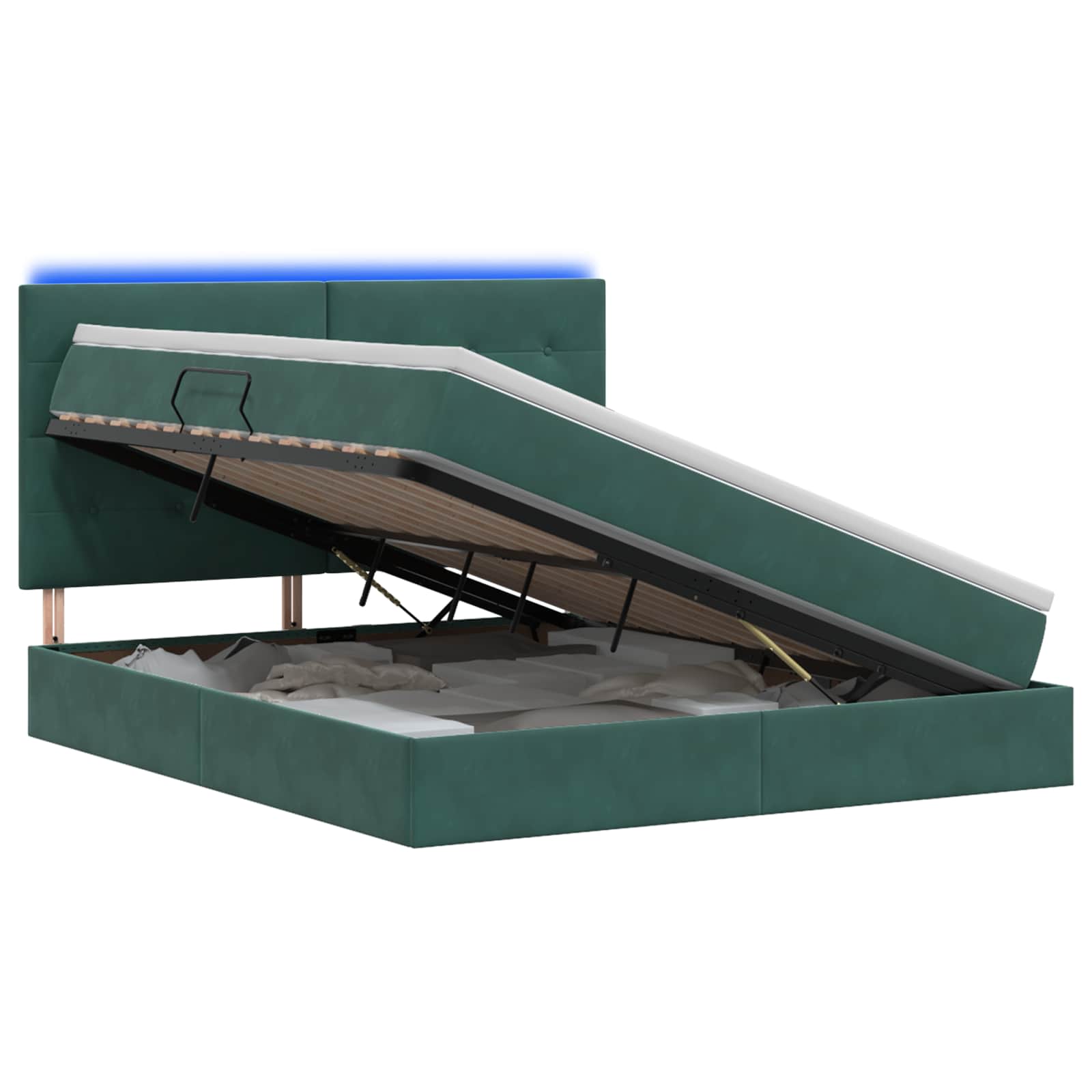 LED Opslagbed met Matras Donkergroen 160 x 200 cm Fluweel