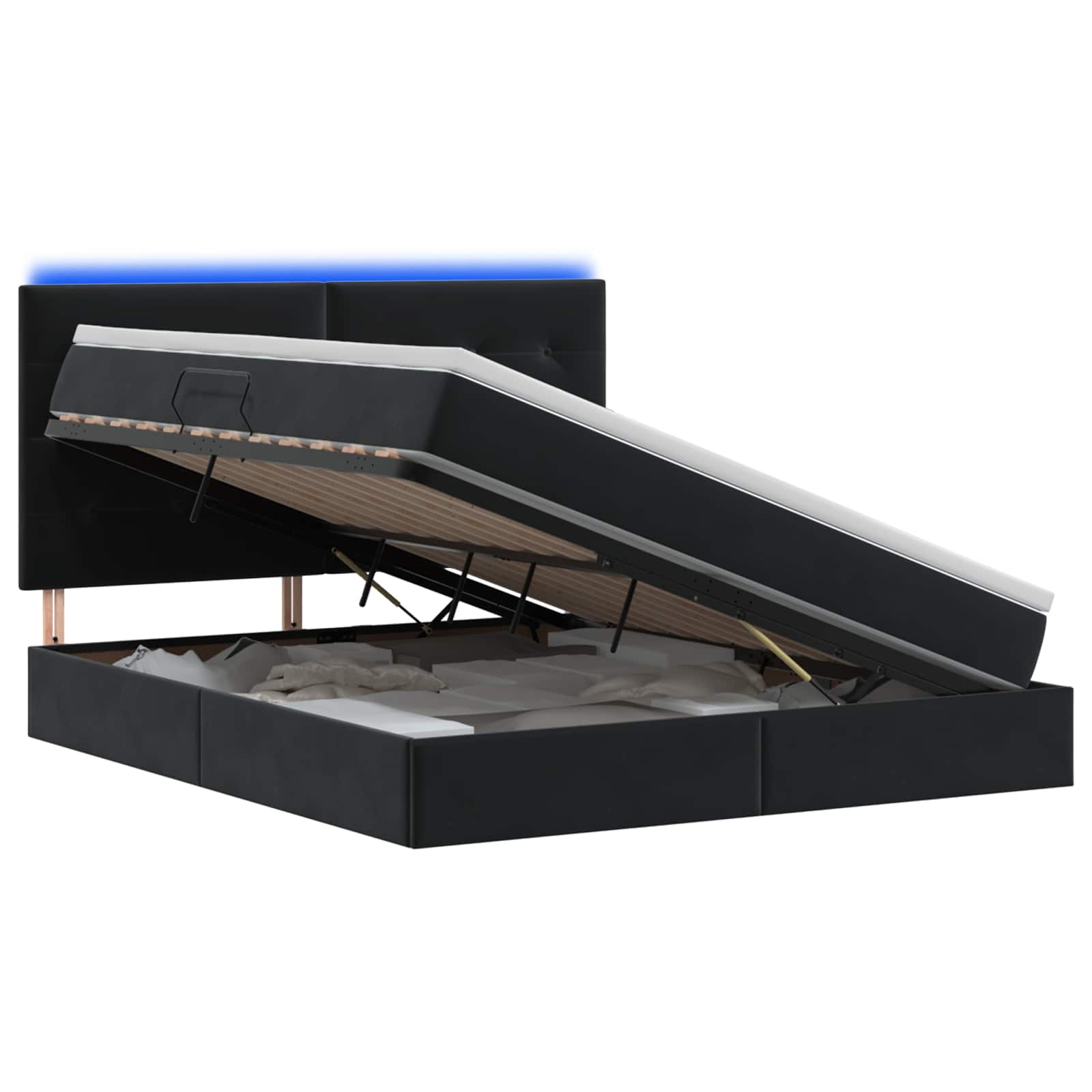 LED Opslagbed met Matras Zwart 180 x 200 cm Fluweel – afbeelding 1