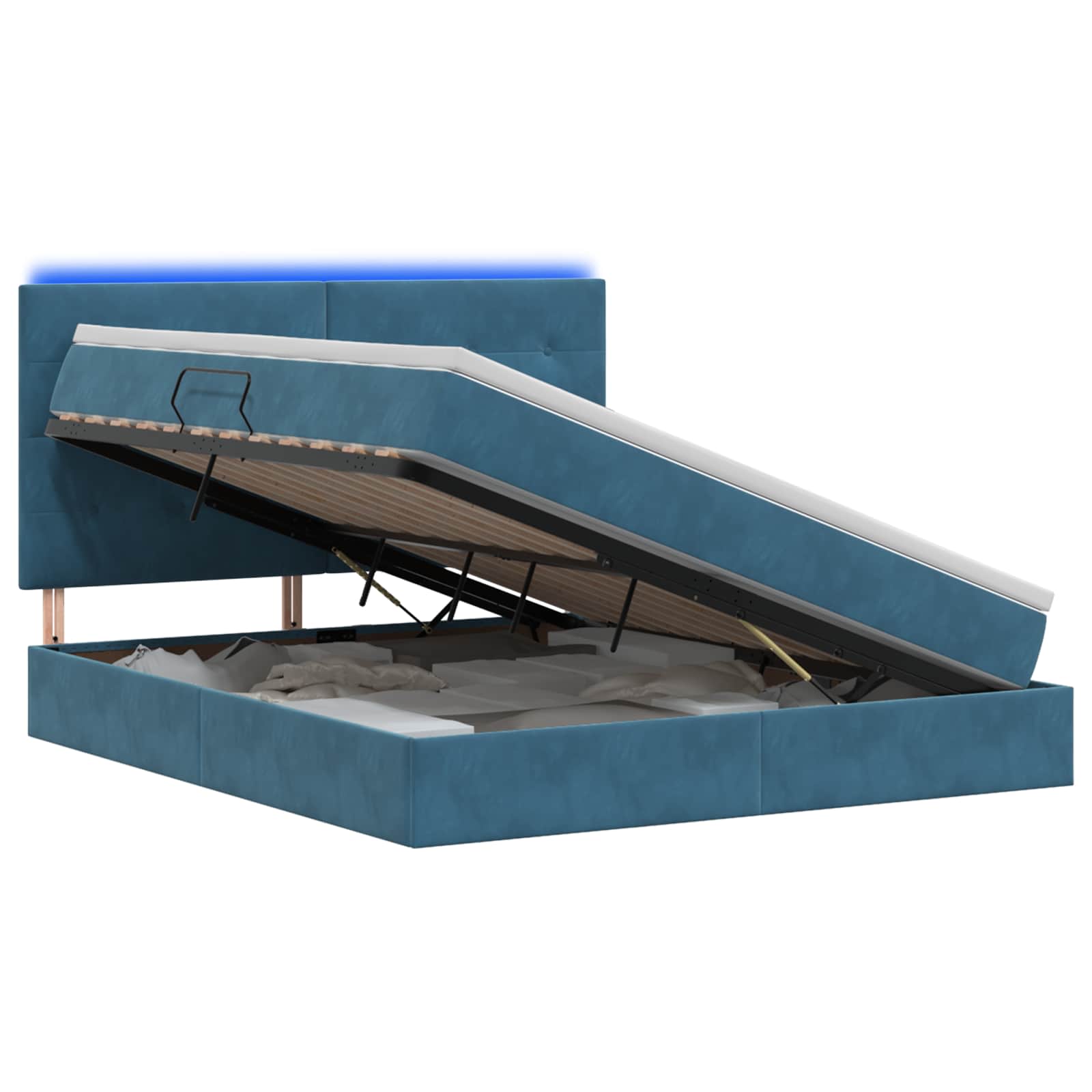 LED Opslagbed met Matras Donkerblauw 180 x 200 cm Fluweel – afbeelding 1