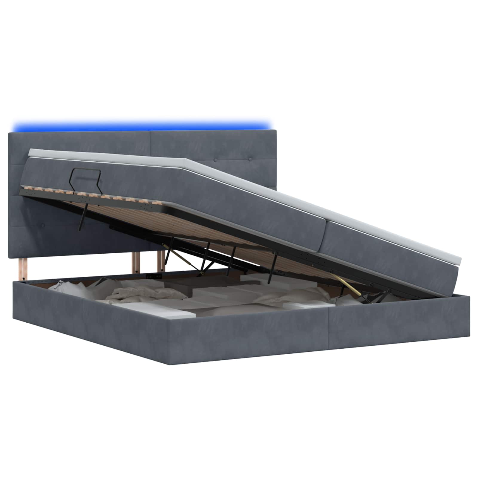 LED Opslagbed met Matras Donkergrijs 200 x 200 cm Fluweel – afbeelding 1