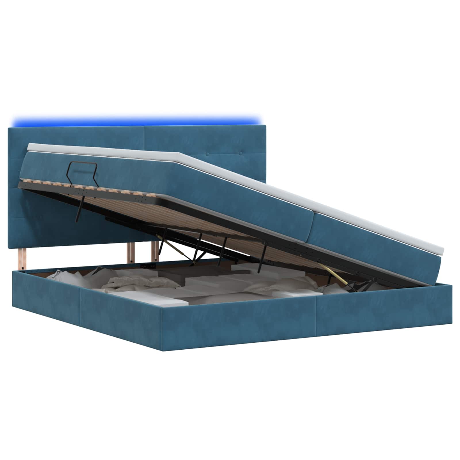 LED Opslagbed met Matras Donkerblauw 200 x 200 cm Fluweel – afbeelding 1