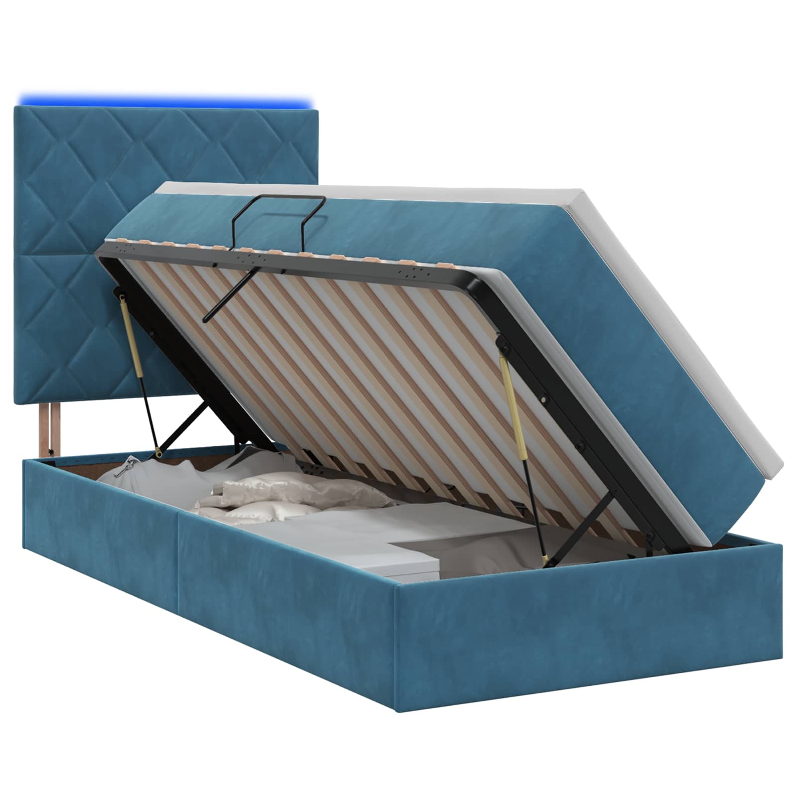 LED Opslagbed met Matras Donkerblauw 100 x 200 cm Fluweel – afbeelding 1