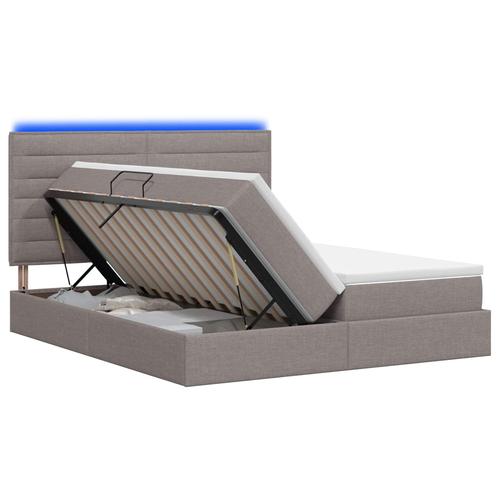 LED Opslagbed met Matras Taupe 200 x 200 cm Stof