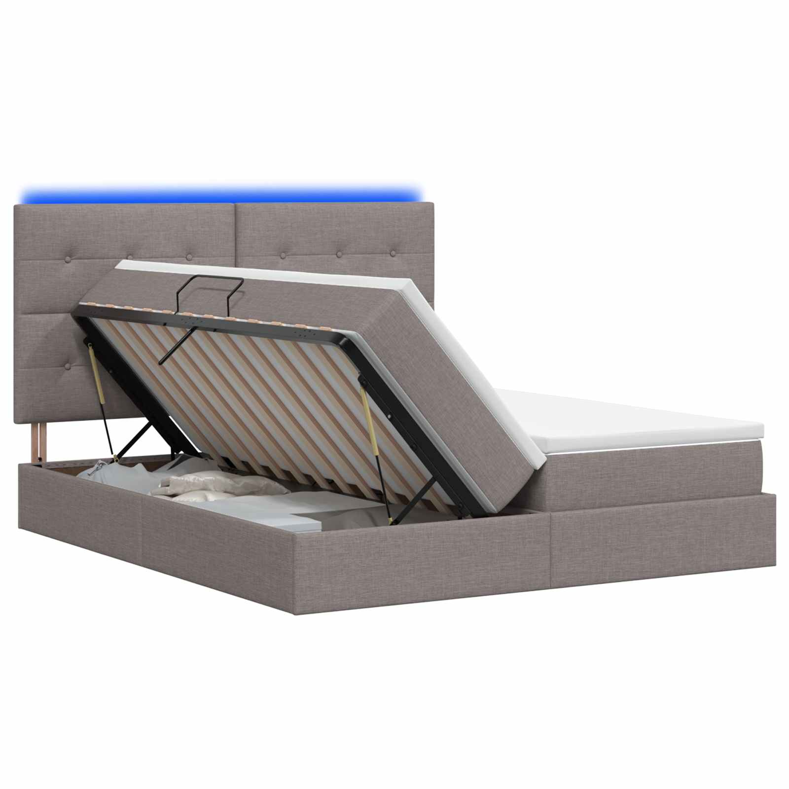 LED Opslagbed met Matras Taupe 180 x 200 cm Stof – afbeelding 1