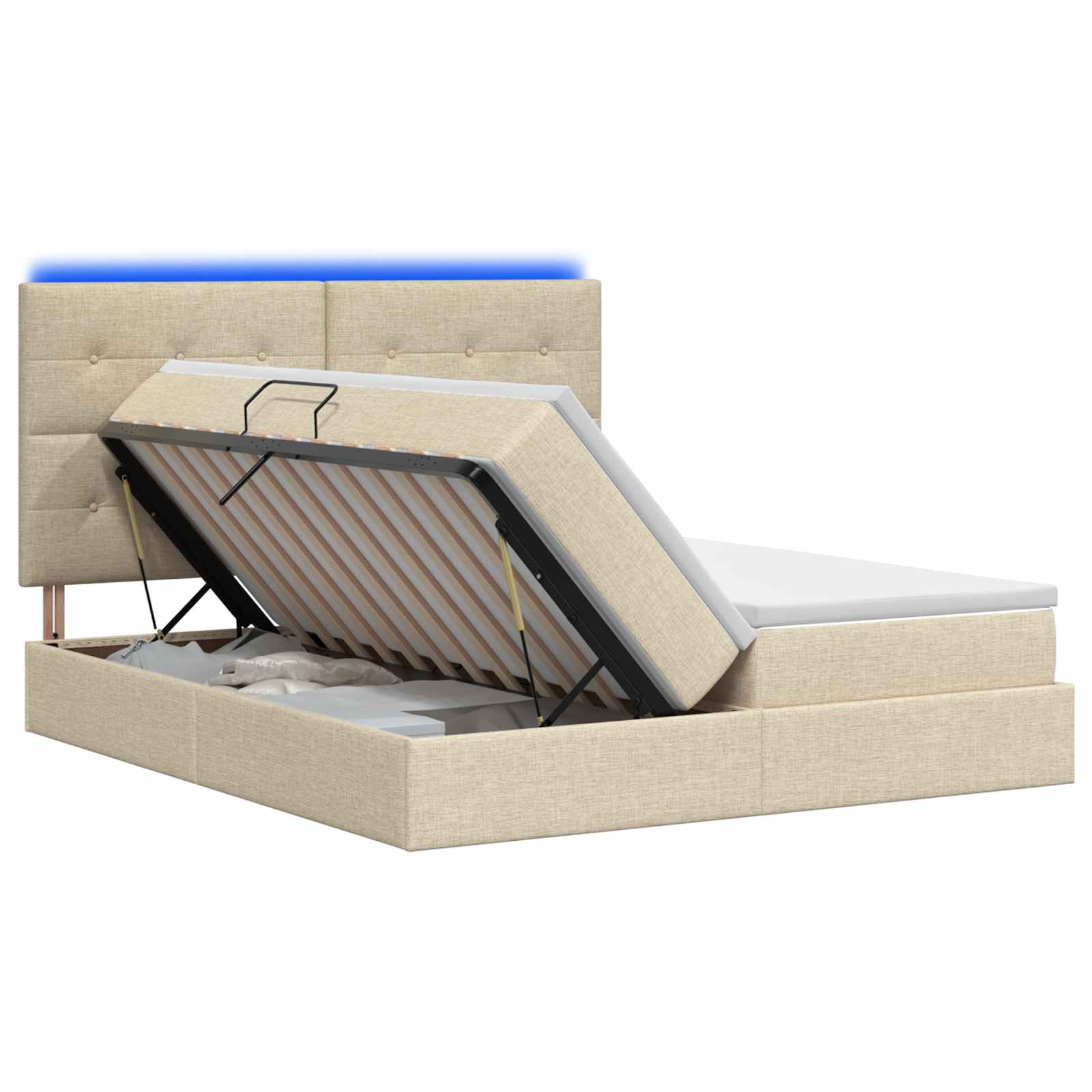 LED Opslagbed met Matras Crèmekleurig 180 x 200 cm Stof – afbeelding 1