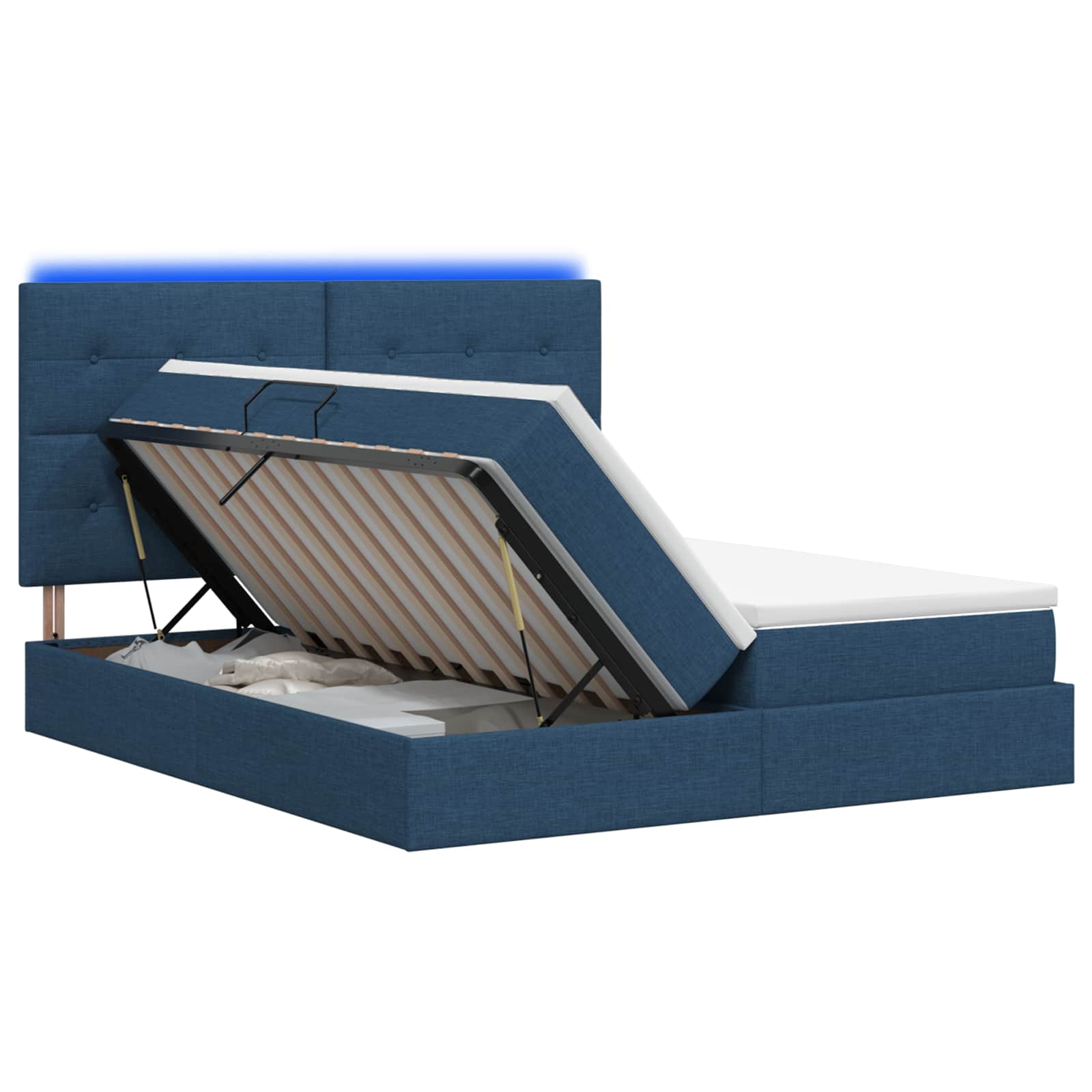 LED Opslagbed met Matras Blauw 200 x 200 cm Stof – afbeelding 1