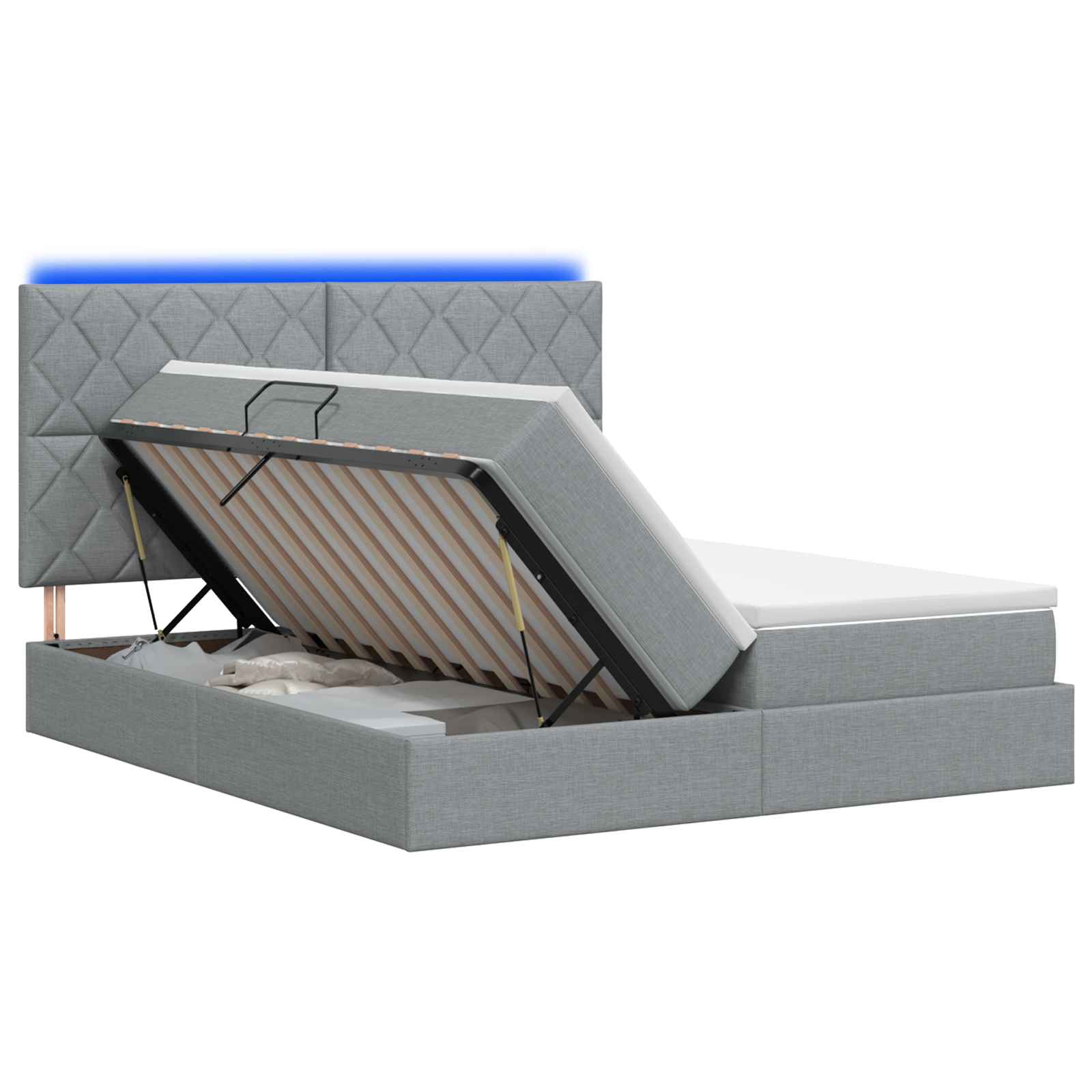 LED Opslagbed met Matras Lichtgrijs 200 x 200 cm Stof