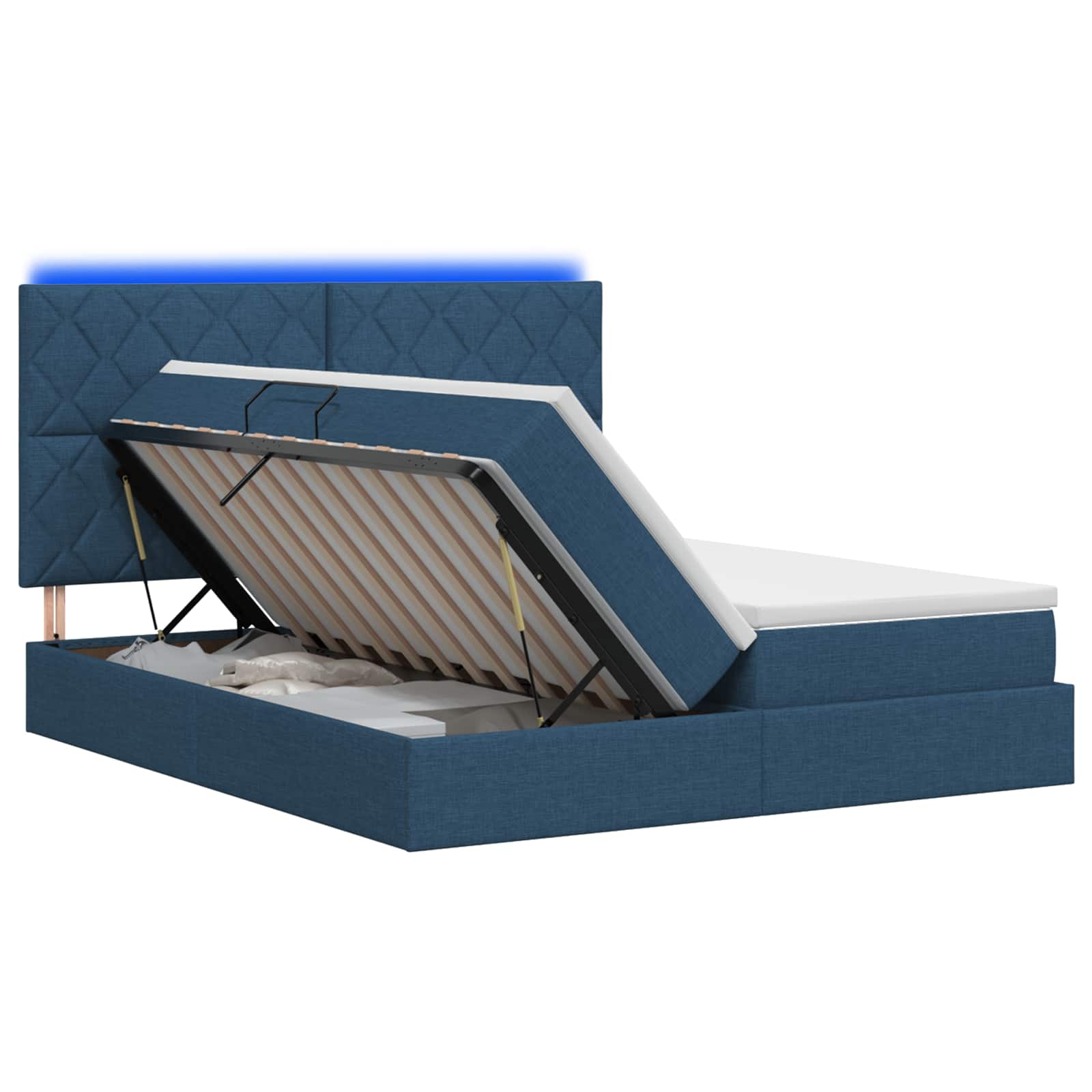 LED Opslagbed met Matras Blauw 200 x 200 cm Stof – afbeelding 1