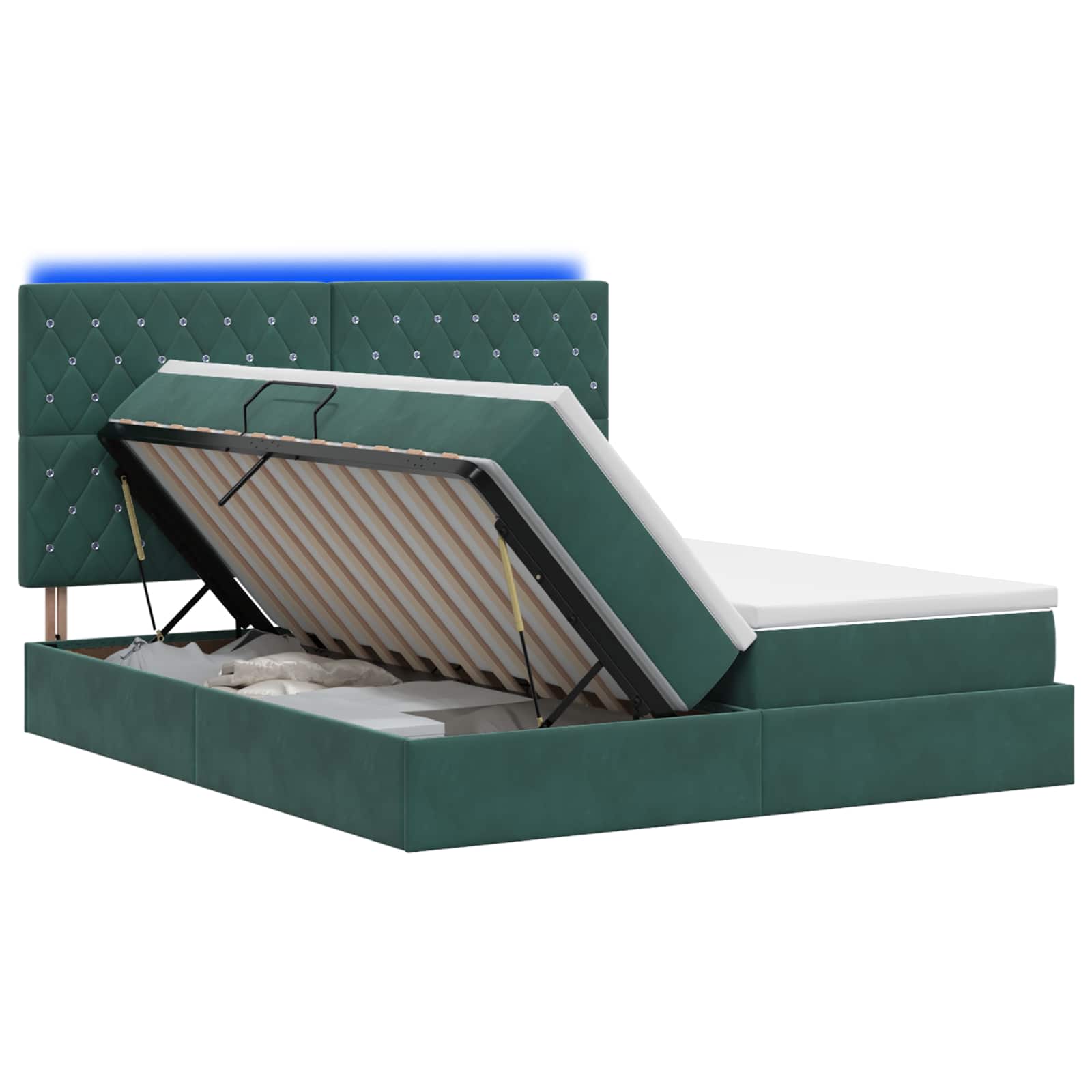 LED Opslagbed met Matras Donkergroen 200 x 200 cm Fluweel – afbeelding 1