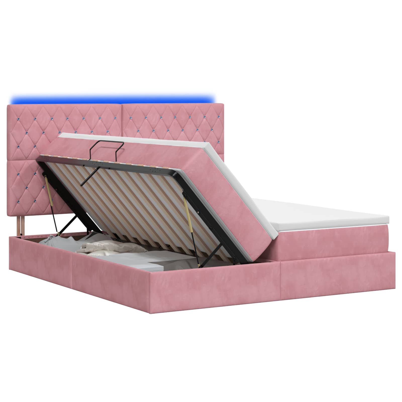 LED Opslagbed met Matras Roze 200 x 200 cm Fluweel