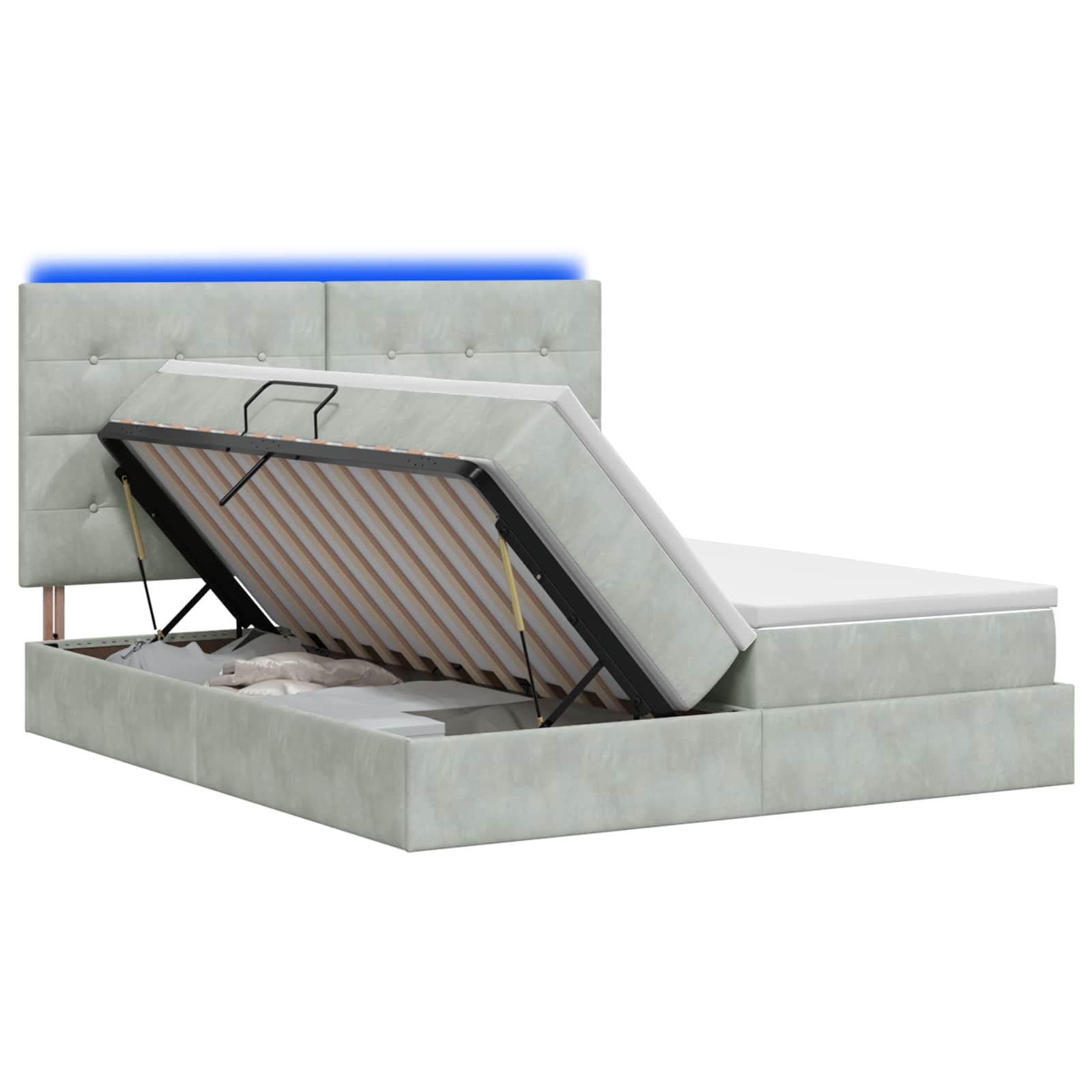 LED Opslagbed met Matras Lichtgrijs 180 x 200 cm Fluweel – afbeelding 1
