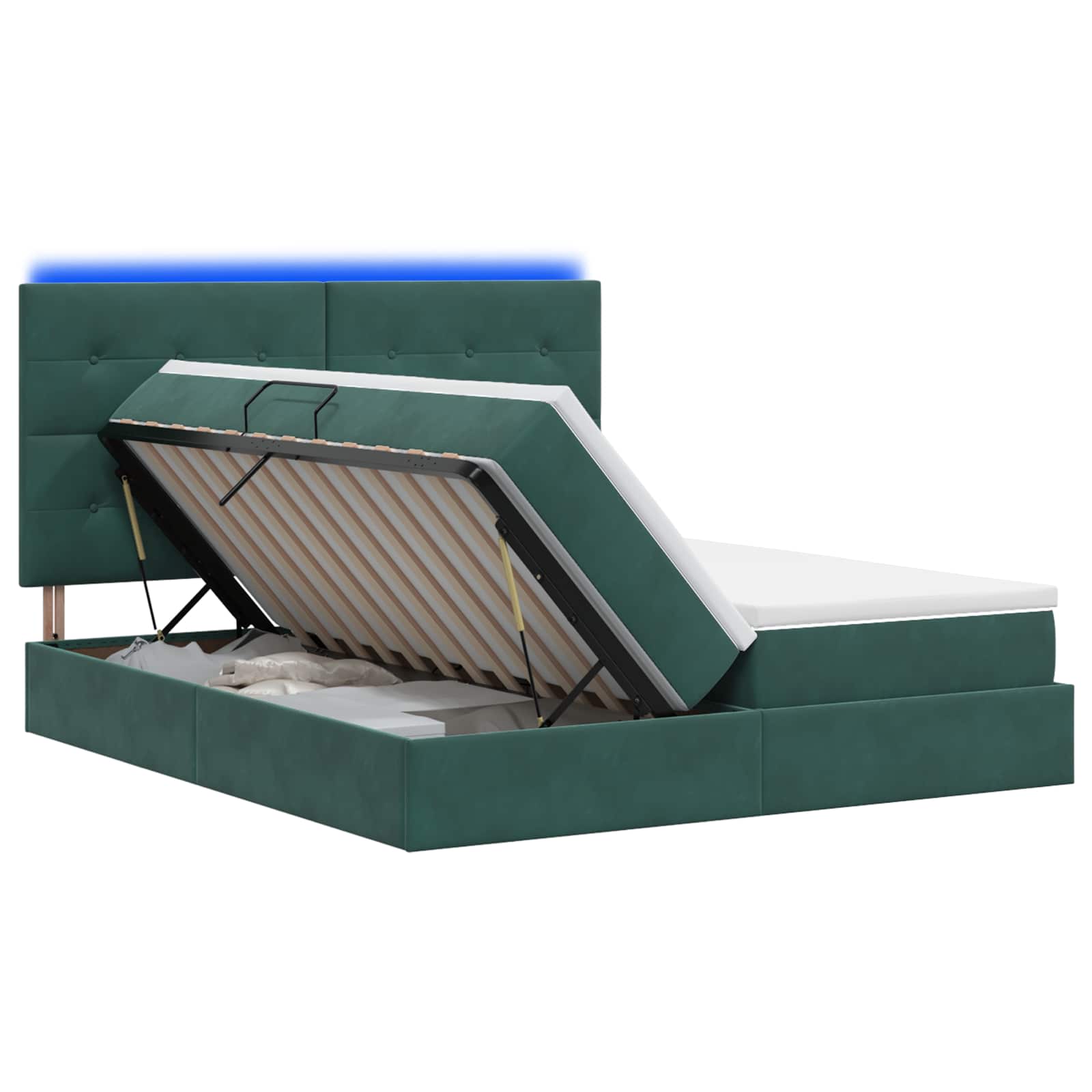 LED Opslagbed met Matras Donkergroen 180 x 200 cm Fluweel