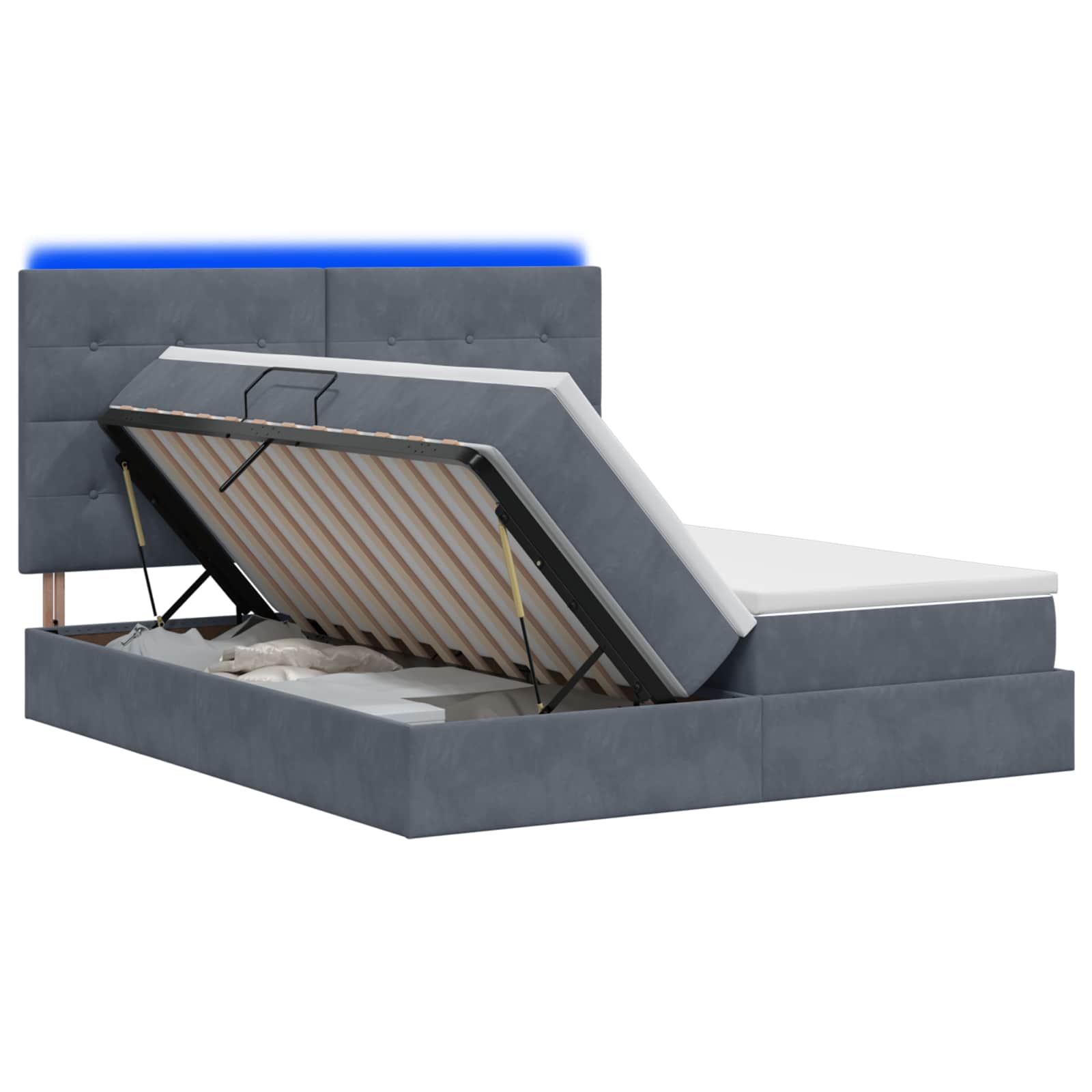 LED Opslagbed met Matras Donkergrijs 200 x 200 cm Fluweel – afbeelding 1