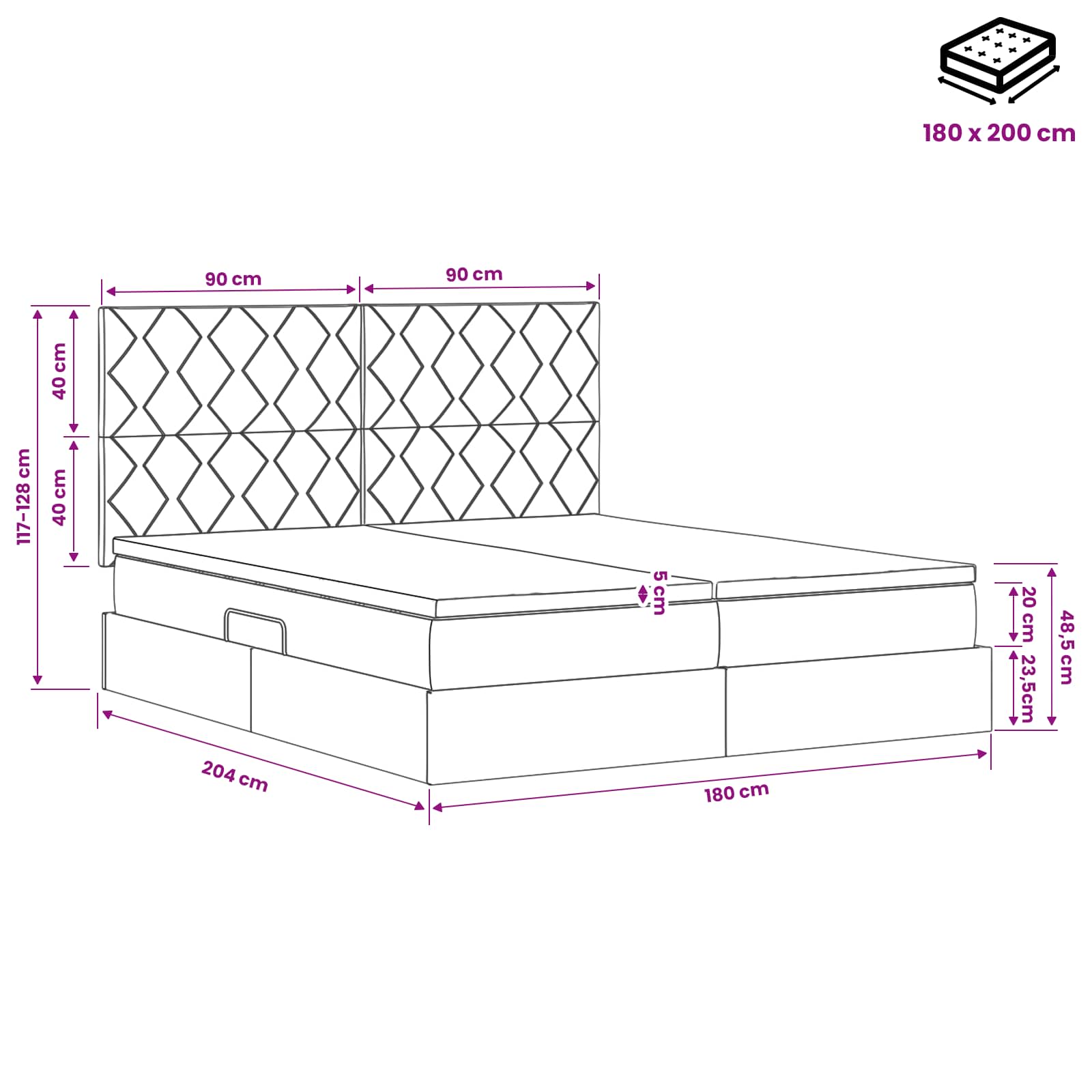 LED Opslagbed met Matras Roze 180 x 200 cm Fluweel – afbeelding 12