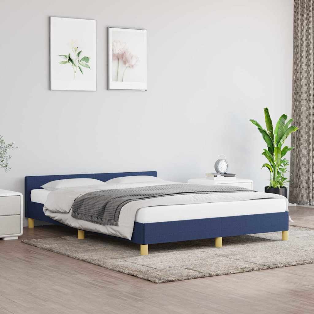 Bedframe met hoofdeinde zonder matras 140x200 cm stof blauw – afbeelding 1