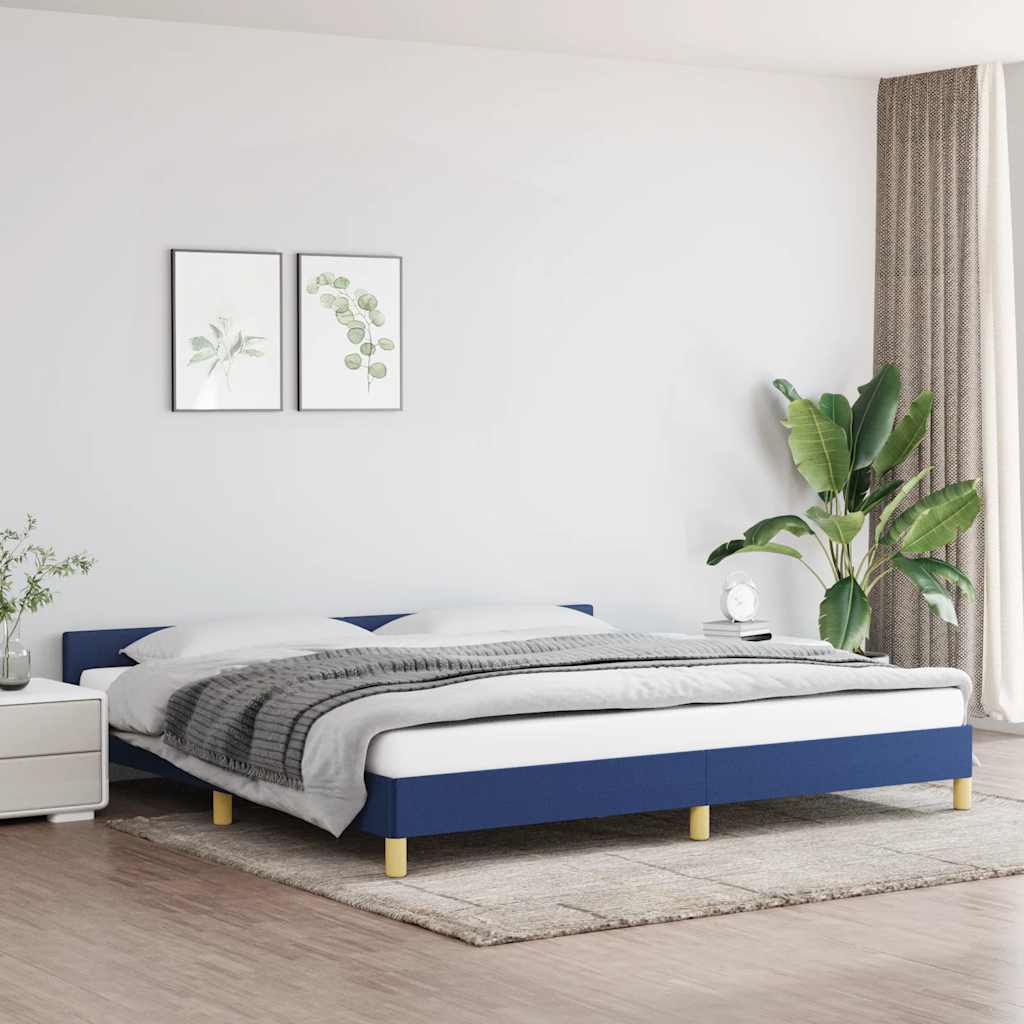 Bedframe met hoofdeinde zonder matras 200x200 cm stof blauw – afbeelding 1